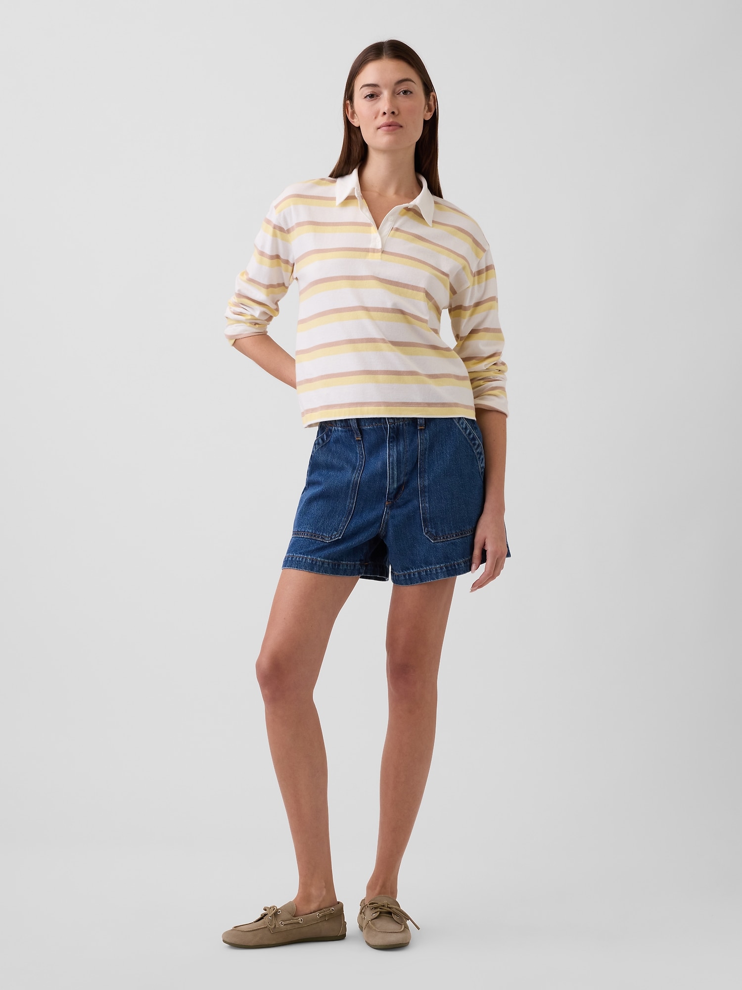 4" High Rise SuperSoft Denim Utility Shorts