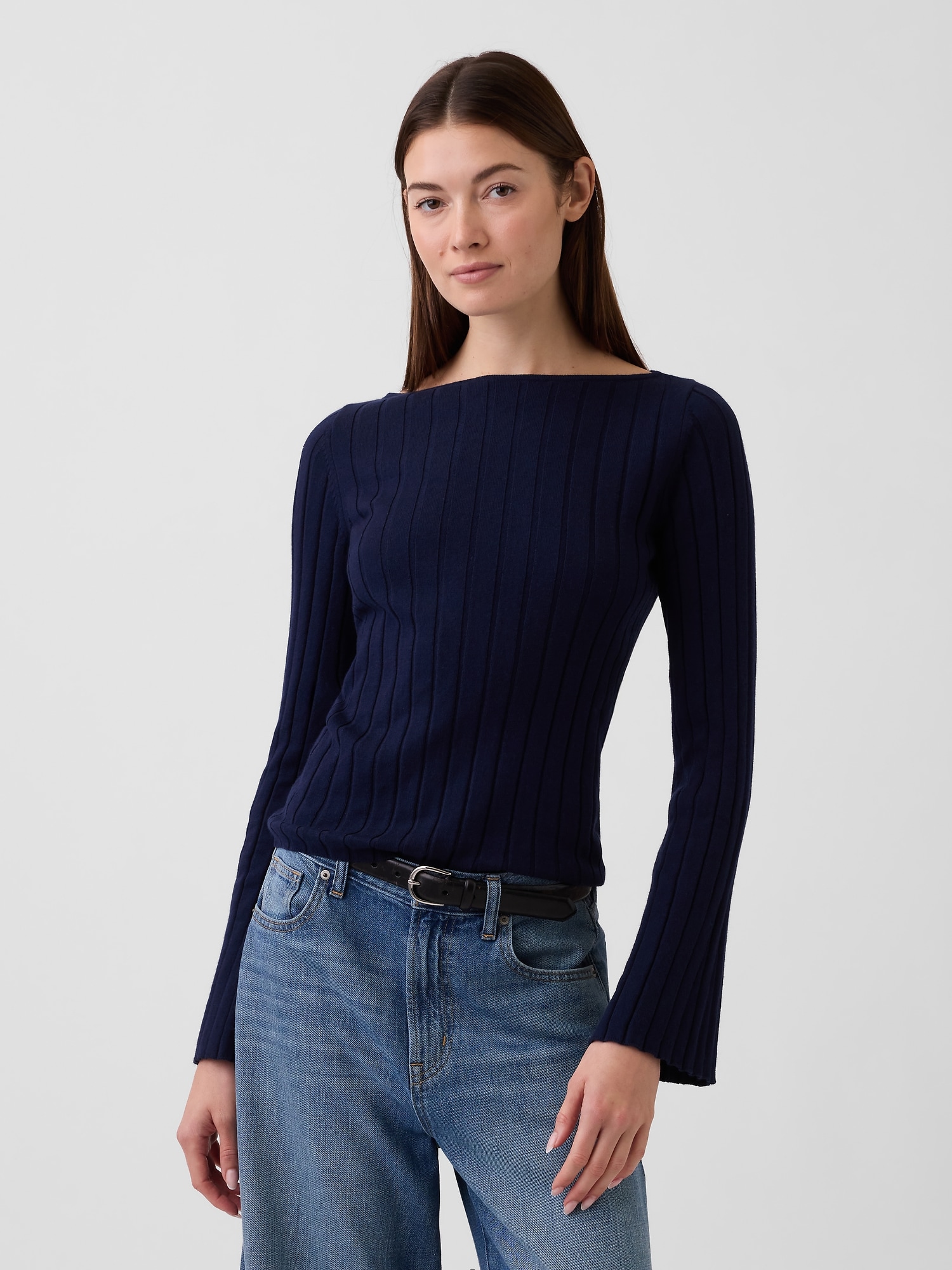 Wide-Rib Boatneck Sweater