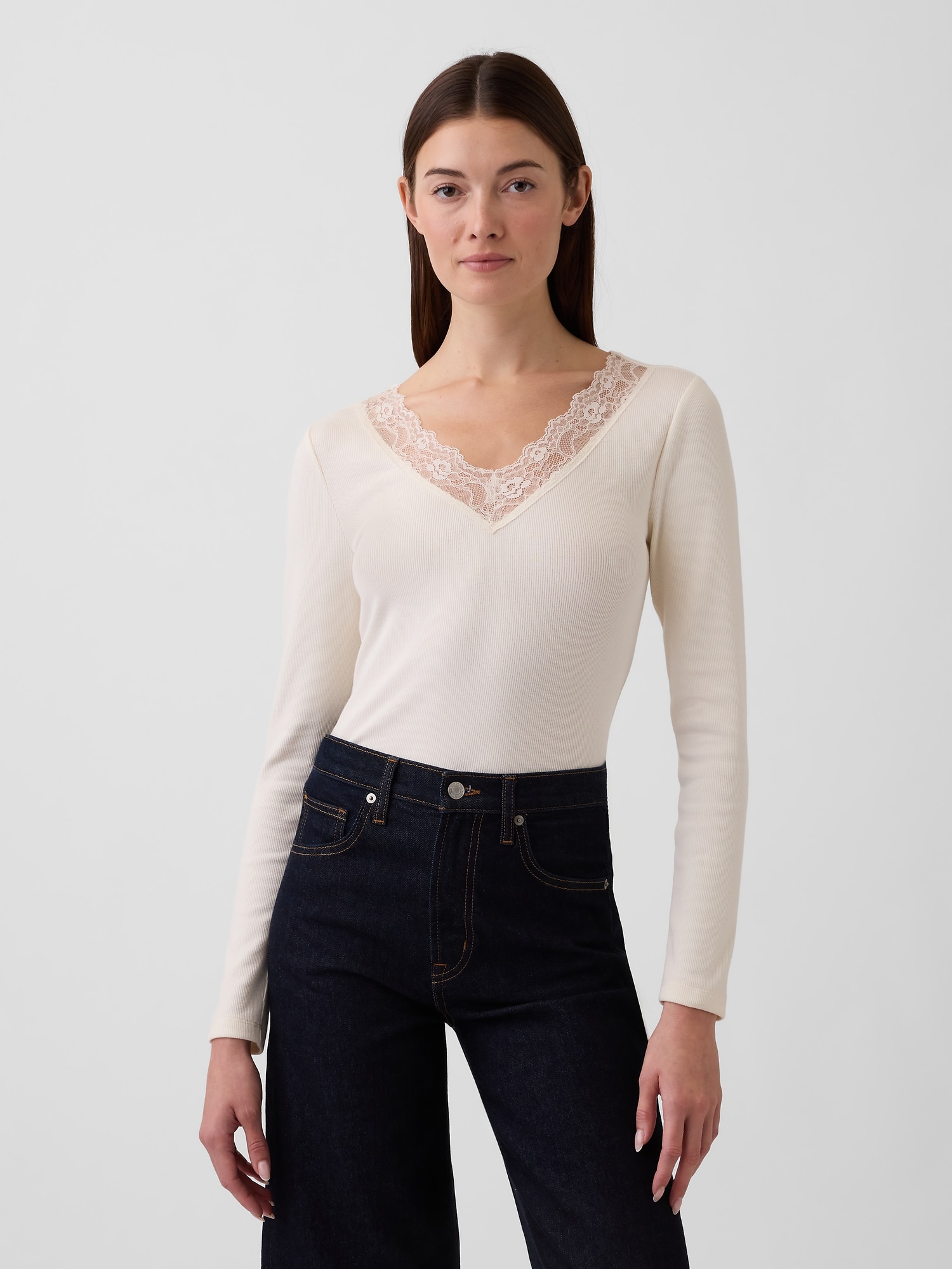 Ribbed Lace-Trim Top