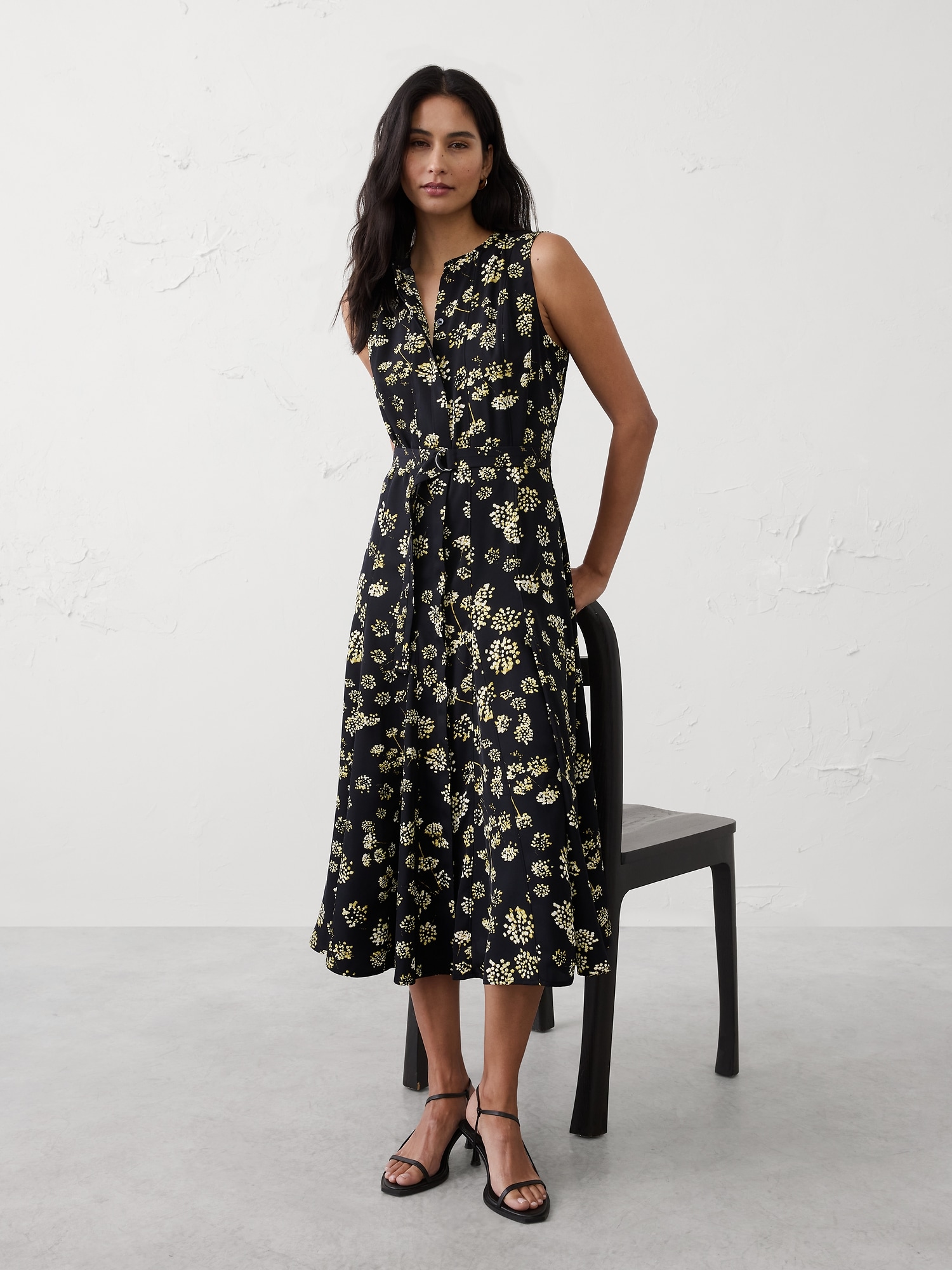Sheen Twill Godet Midi Dress
