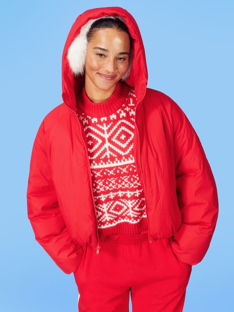 Water-Resistant Bubble-Hem Hooded Puffer Jacket