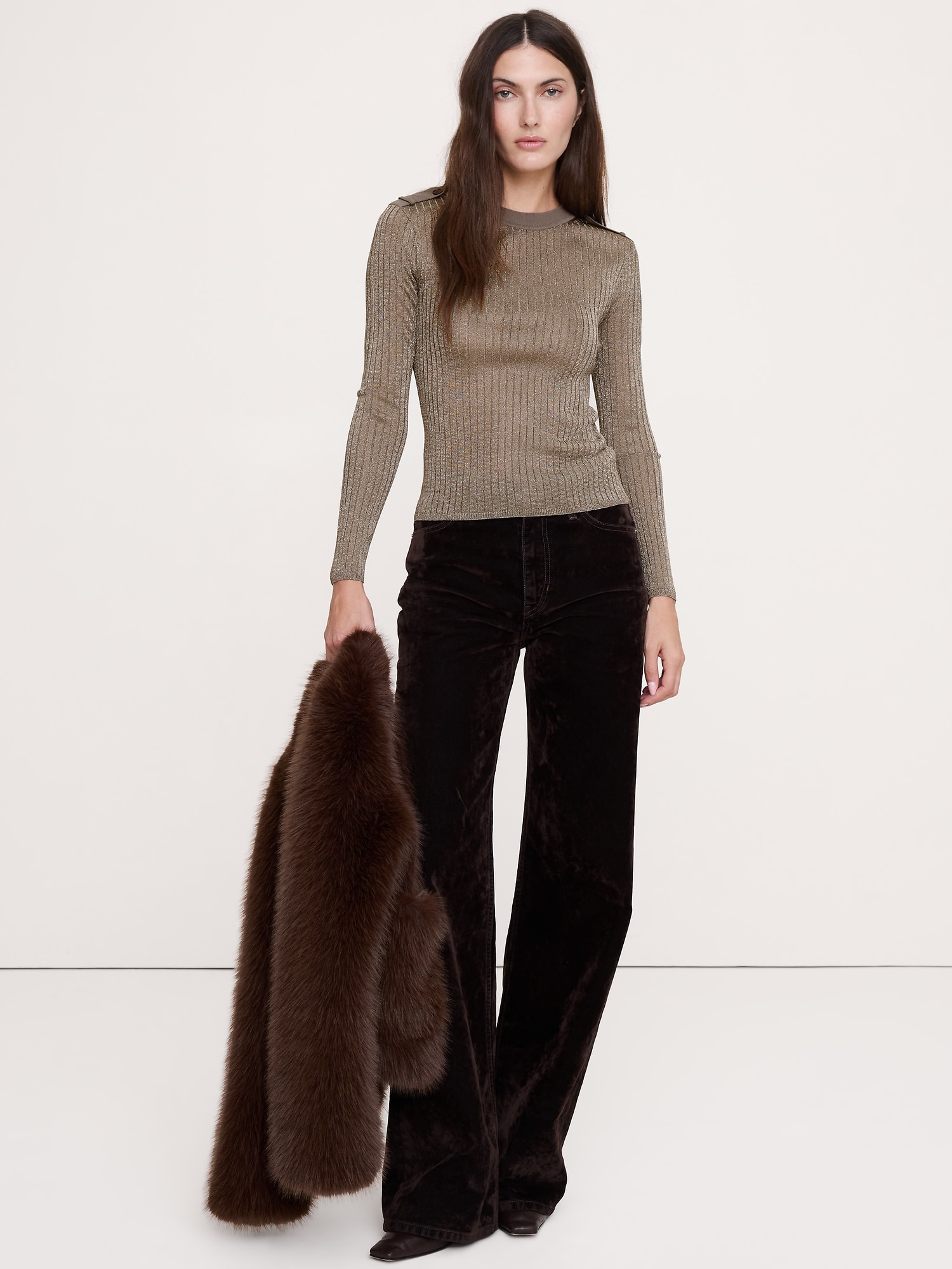 メタリック ショルダーエポーレットセーター-0