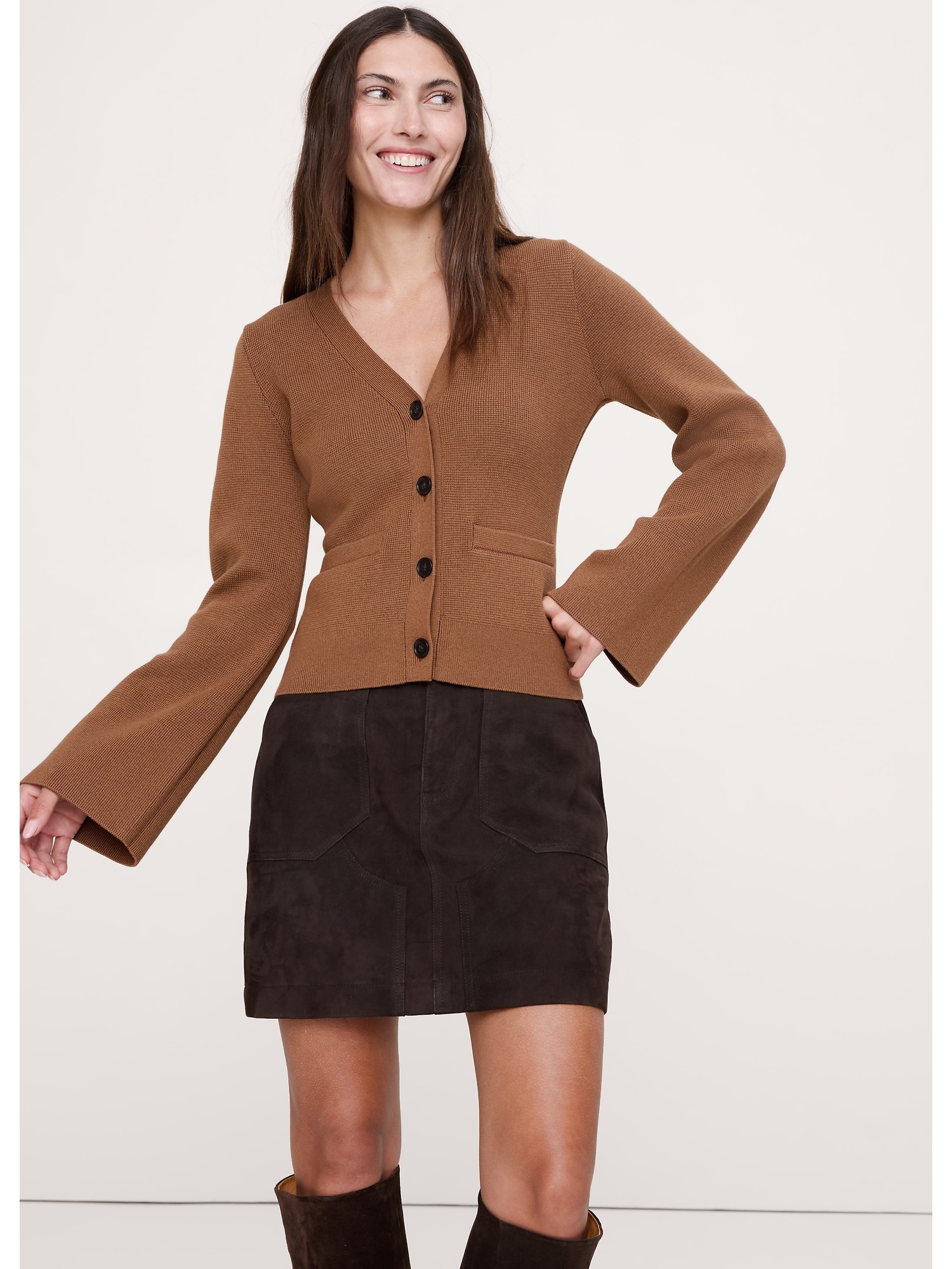 CARDIGAN À MANCHES ÉVASÉES EN SOIE ET COTON DOUCEUR INFINIE