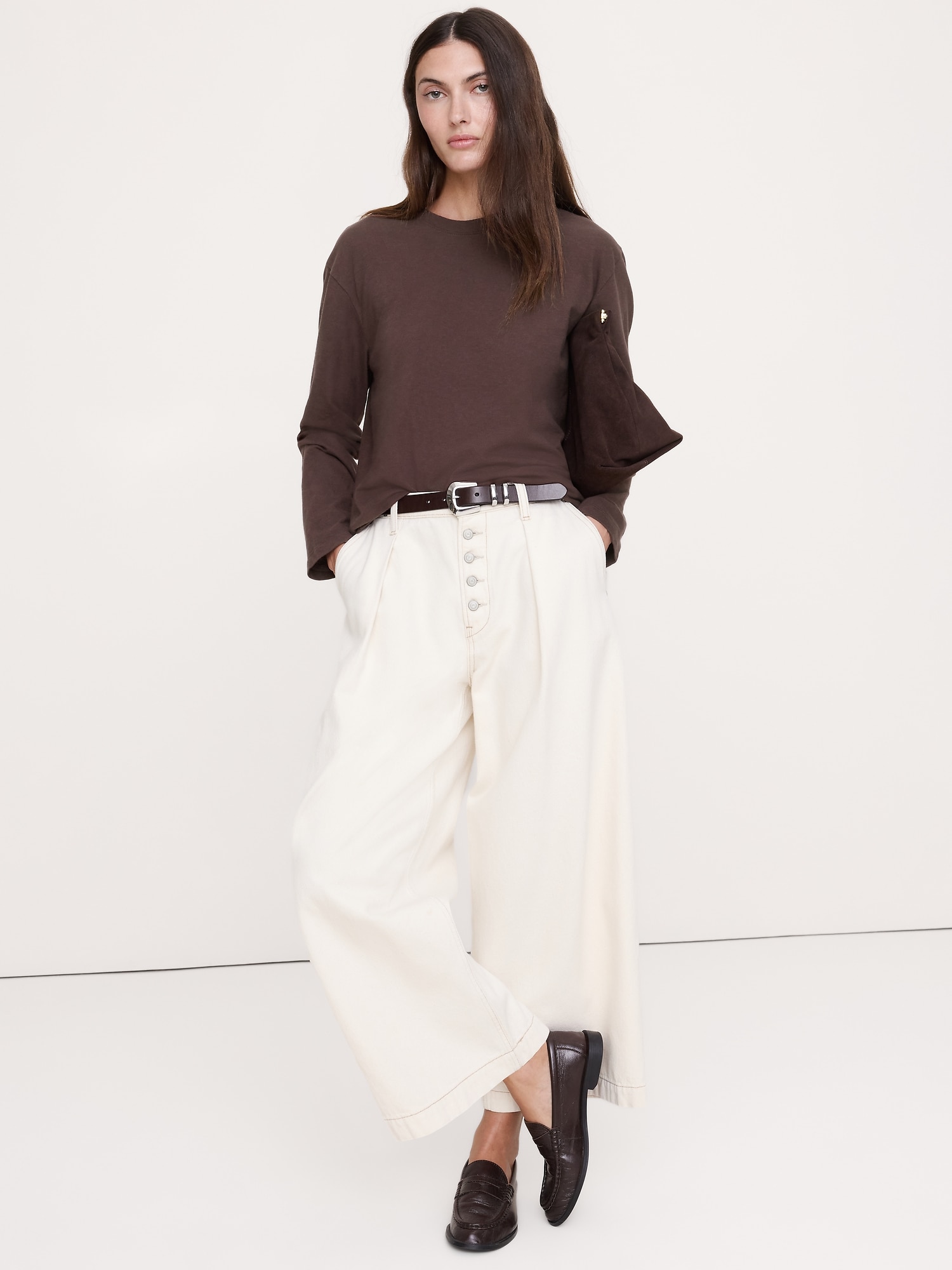 Cotton Slub Long-Sleeve Boyfriend T-Shirt