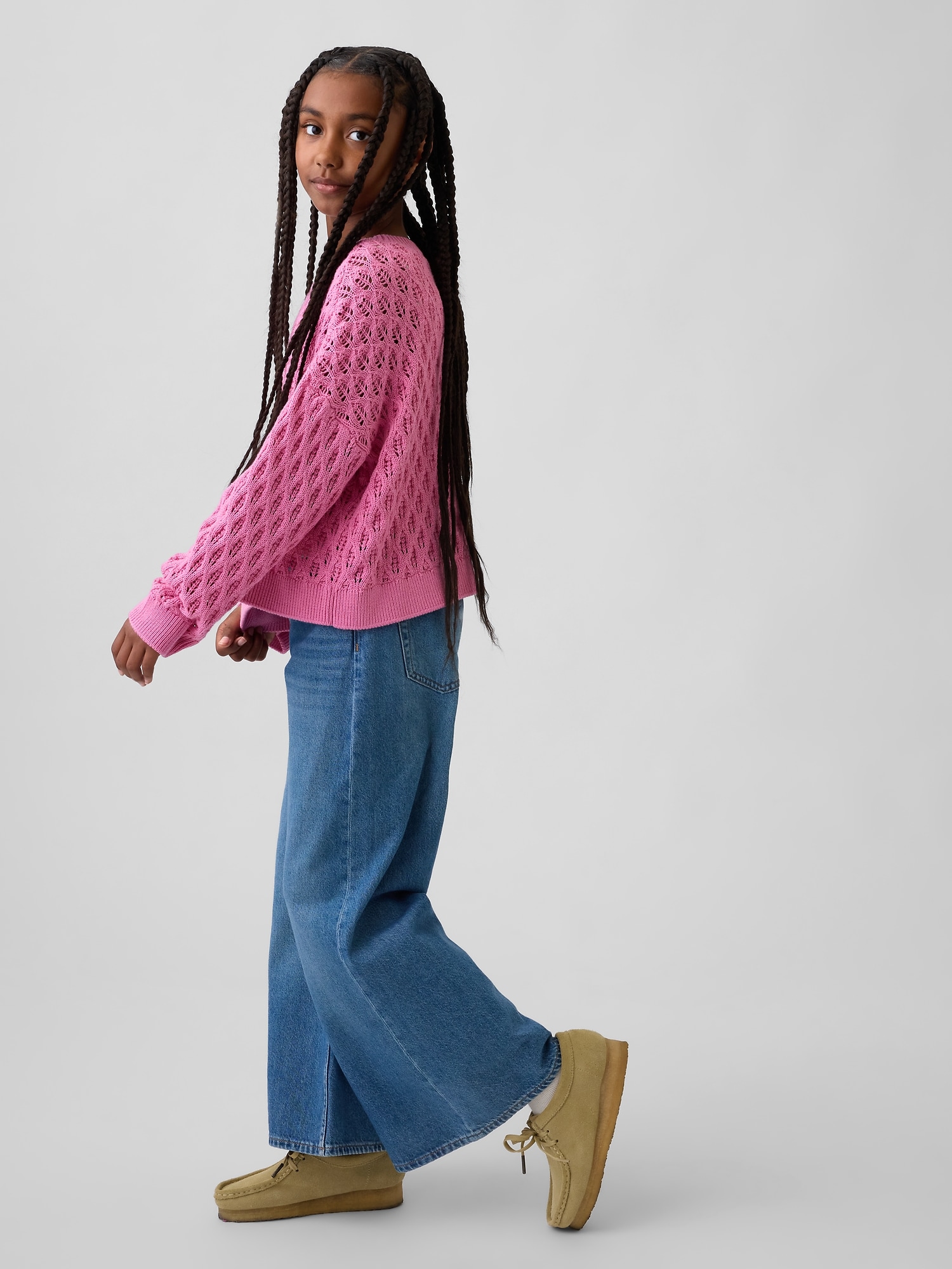 クロシェ オーバーサイズ クルーネックセーター (キッズ)-3