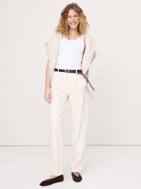 PANTALON À TAILLE HAUTE EXTENSIBLE, JAMBE FUSELÉE, EN TRICOT POINT DE ROME FLUIDE