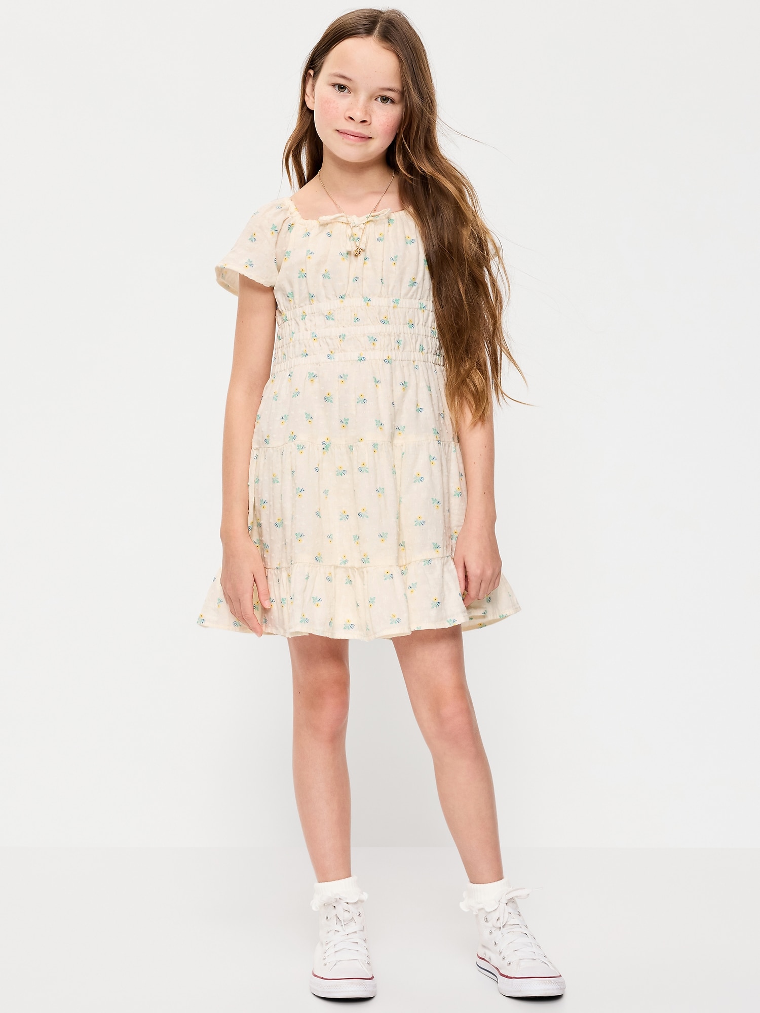 ROBE AJUSTÉE ET ÉVASÉE À MANCHES COURTES ET À IMPRIMÉ POUR TOUTE-PETITE FILLE