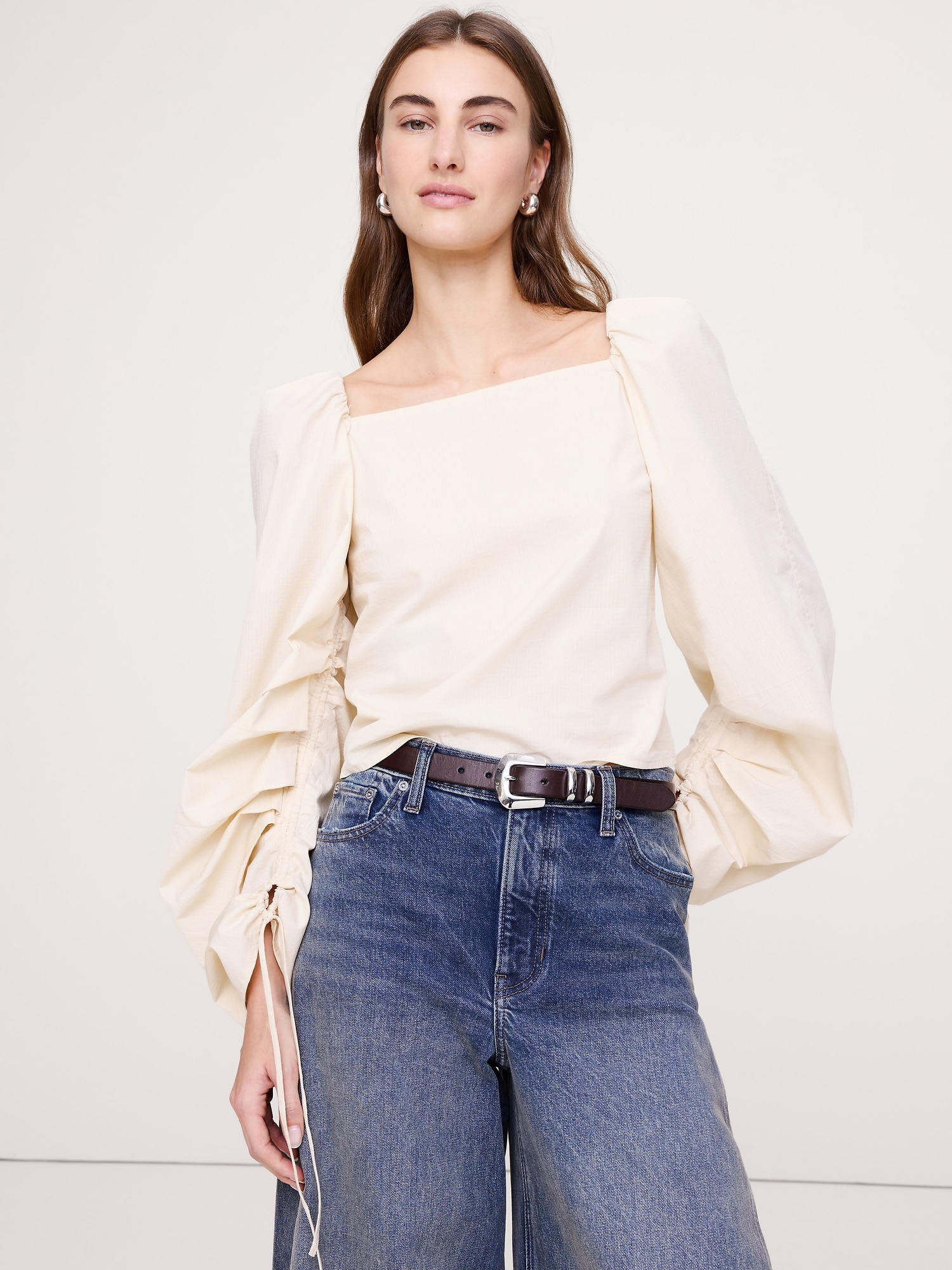 Stretch-Cotton Square-Neck Top