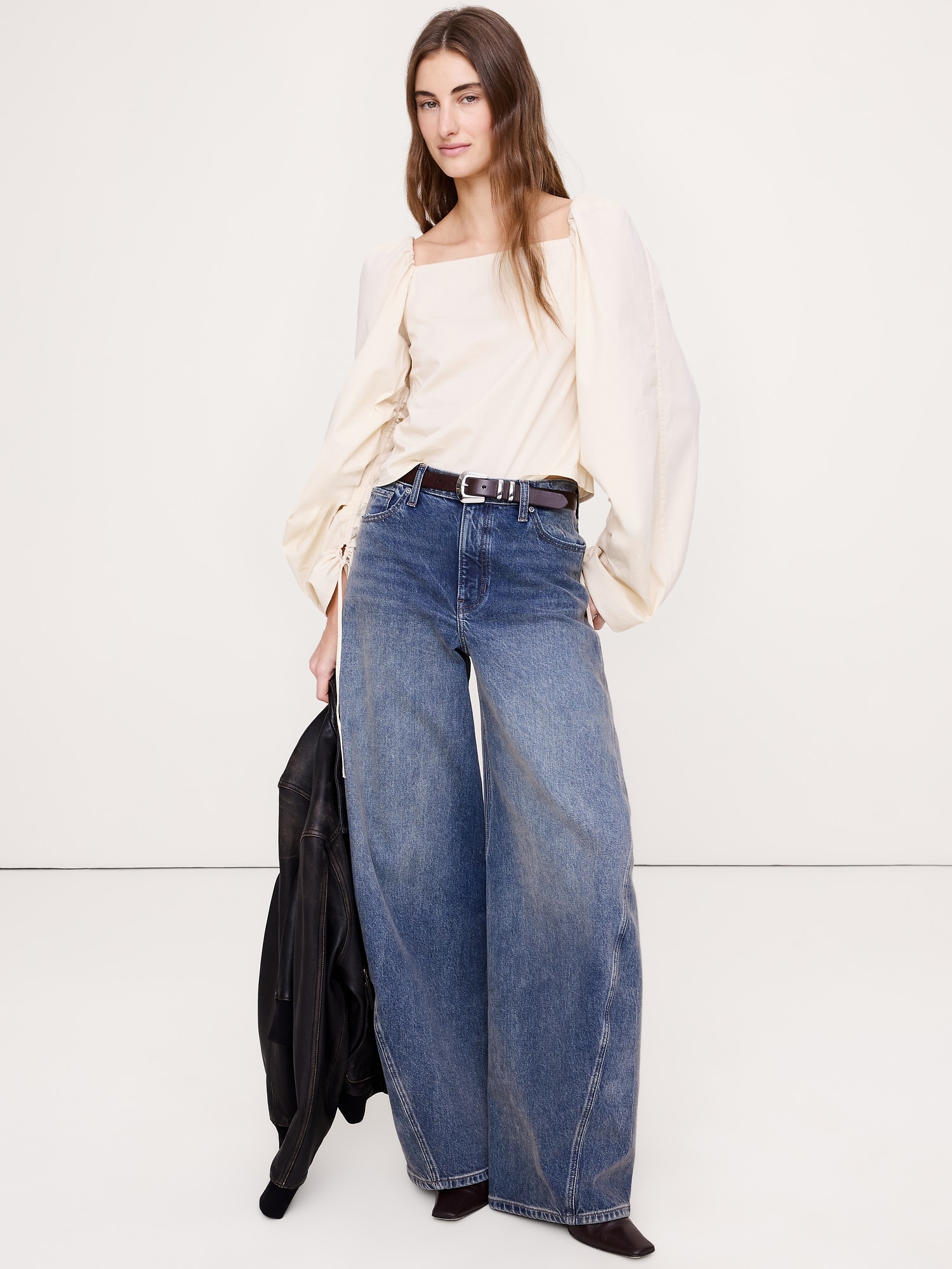 HAUT EN COTON EXTENSIBLE À ENCOLURE CARRÉE - Blanc