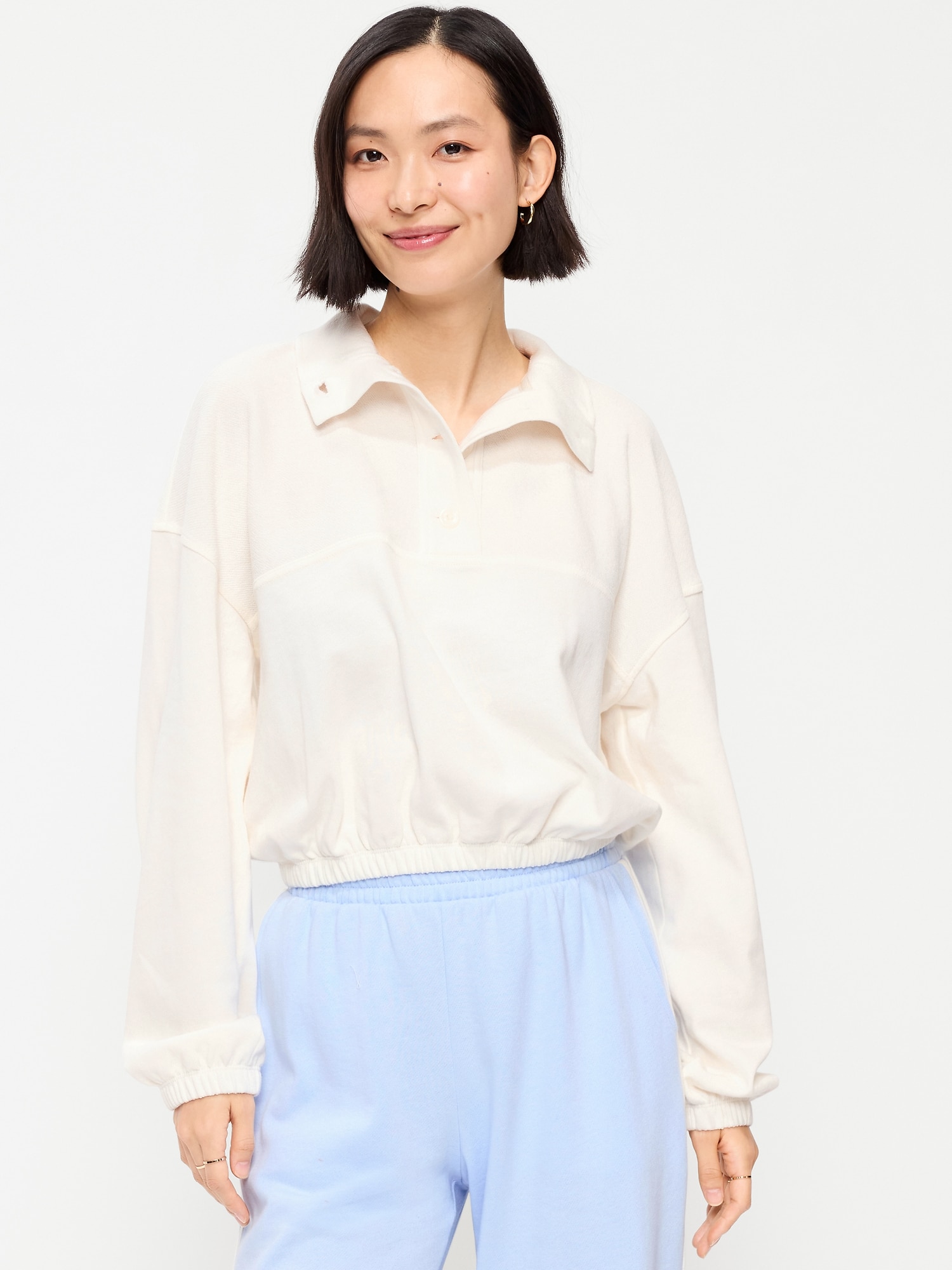 Button-Up Funnel-Neck Sweatshirt