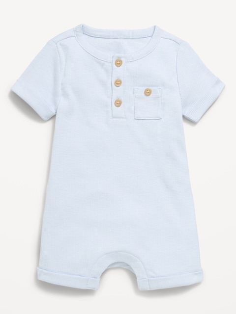 Printed Ribbed Henley Pocket One-Piece Romper for Baby