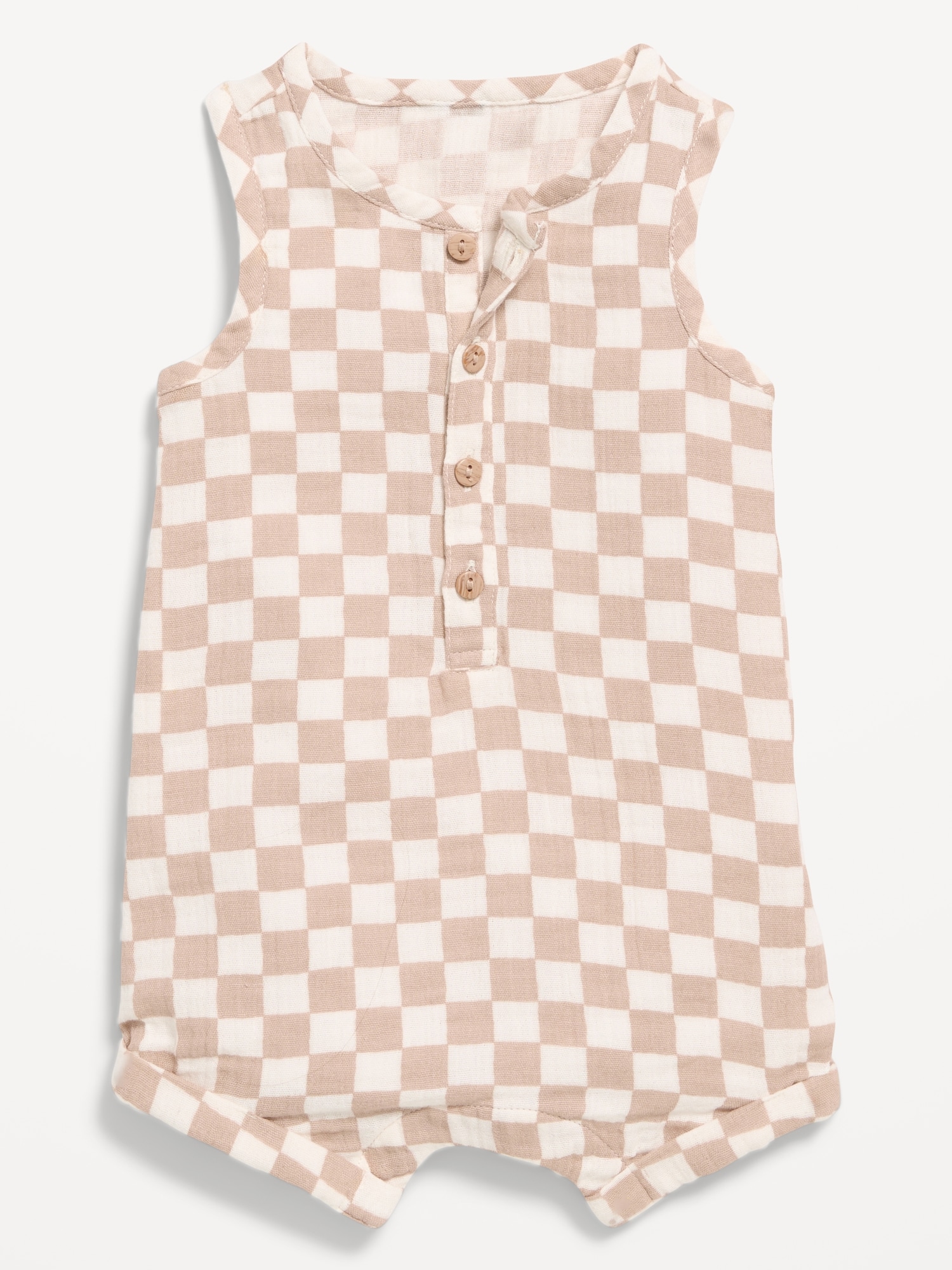 Sleeveless Double-Weave Henley One-Piece Romper for Baby