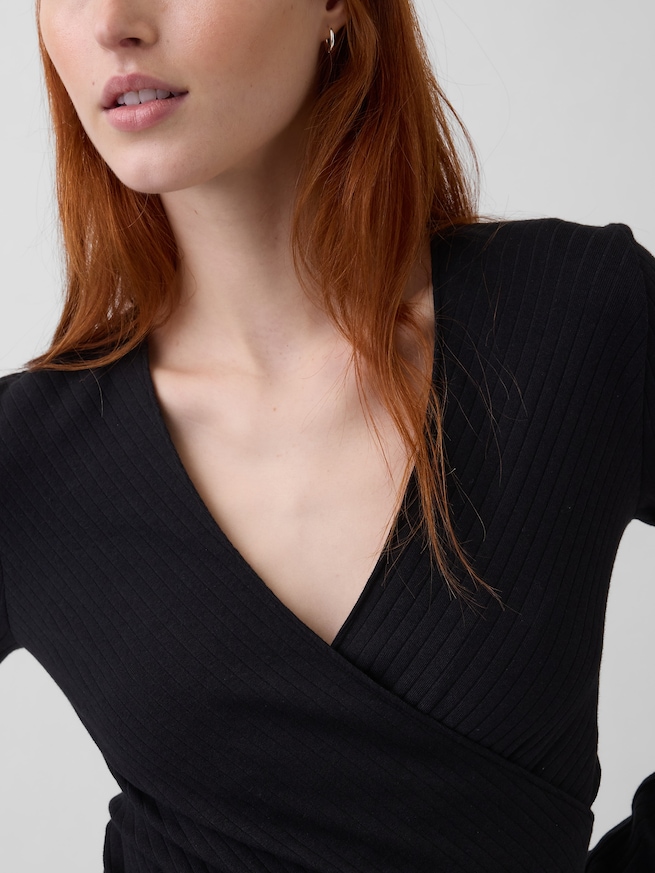 モダン ワイドリブ ラップ VネックTシャツ-3