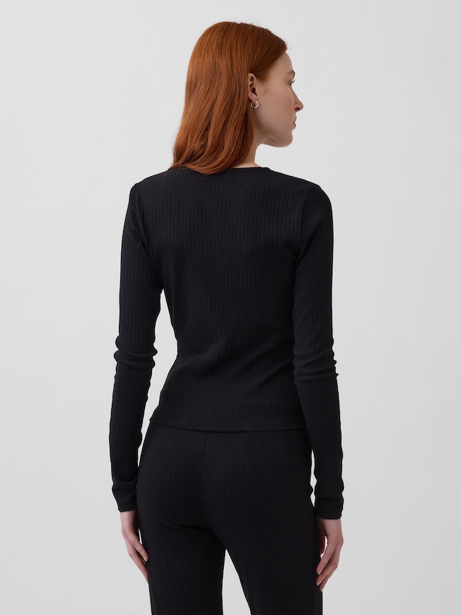 モダン ワイドリブ ラップ VネックTシャツ-2