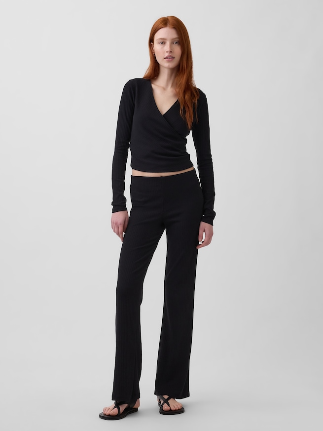 モダン ワイドリブ ラップ VネックTシャツ-4