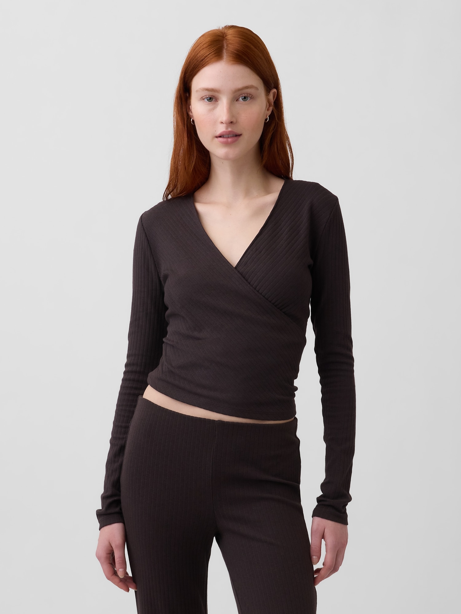 モダン ワイドリブ ラップ VネックTシャツ-0