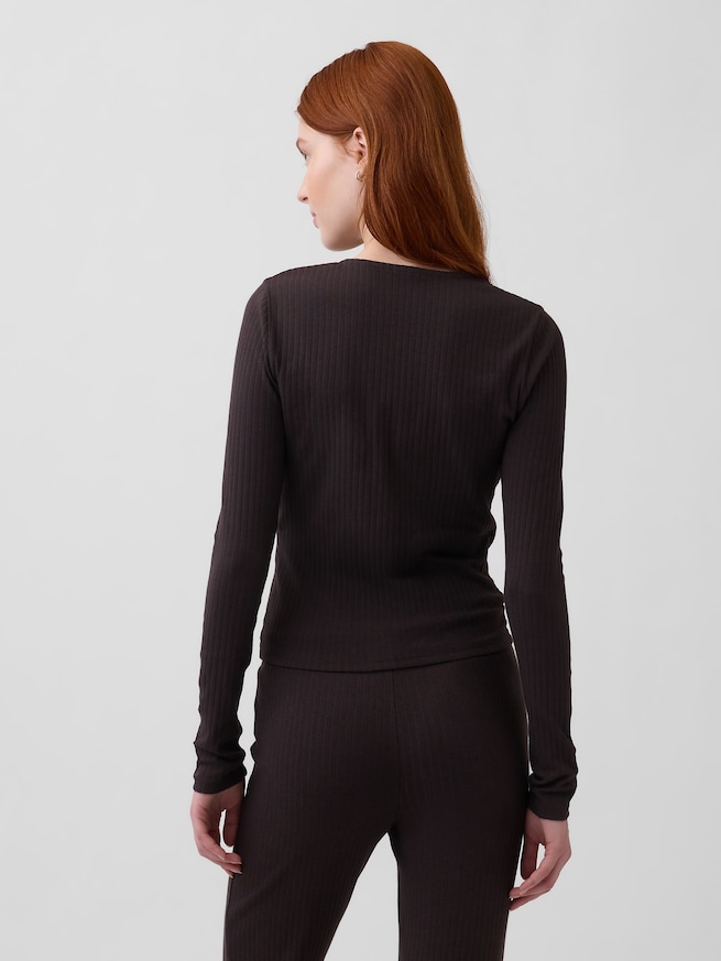 モダン ワイドリブ ラップ VネックTシャツ-2