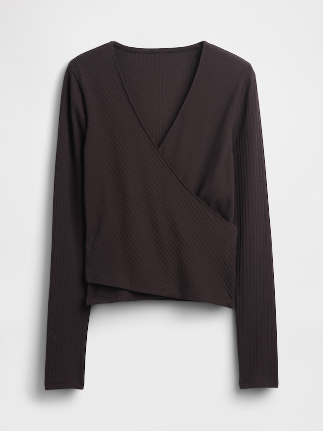 モダン ワイドリブ ラップ VネックTシャツ-4