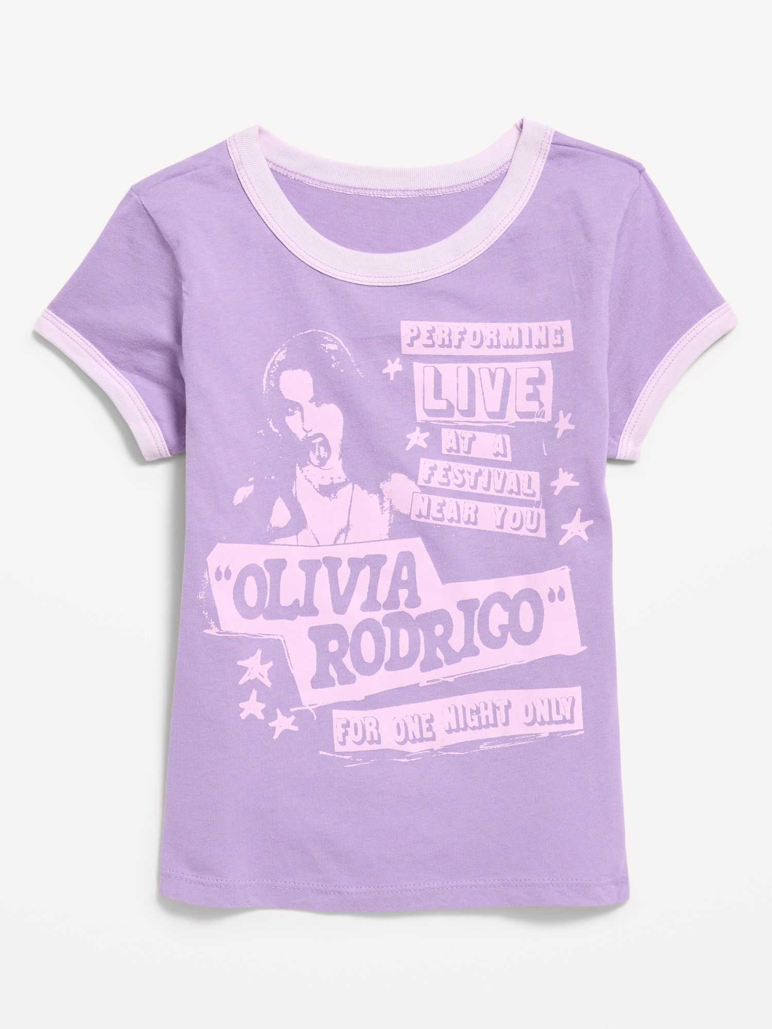 T-SHIRT AJUSTÉ CÔTELÉ À BORDS CONTRASTANTS À IMPRIMÉ OLIVIA RODRIGO™ POUR FILLE
