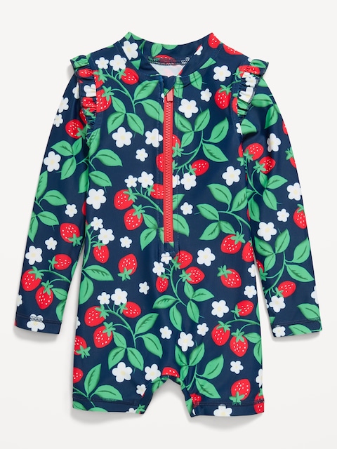 Printed Zip-Front Rashguard Romper Swimsuit for Toddler & Baby