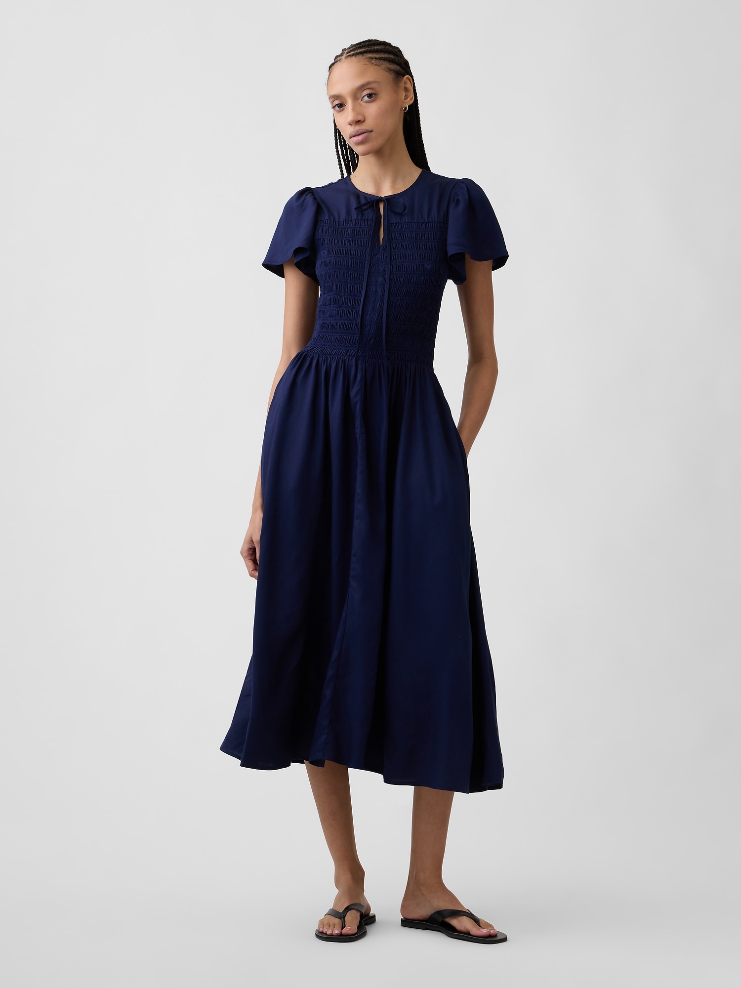 Smocked Flutter Sleeve Midi Dress