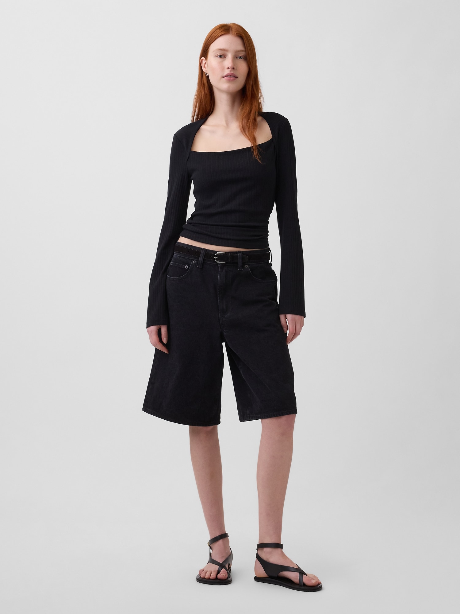 モダンリブ  エンベロープネック トップス-1