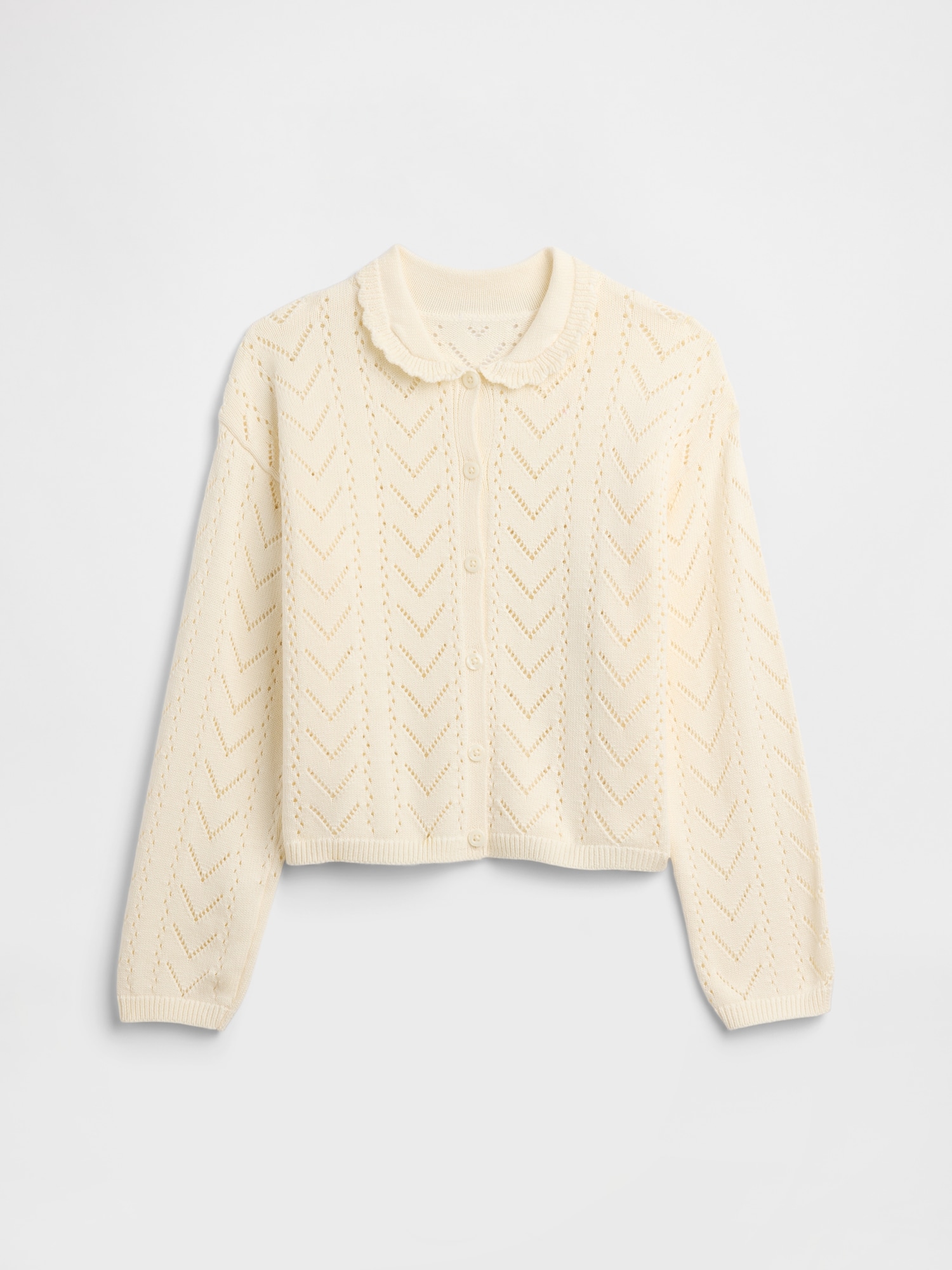 Kids Relaxed Pointelle Collared Cardigan