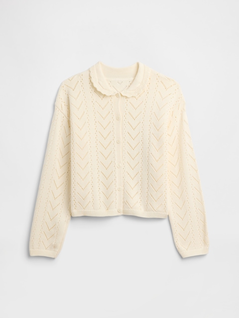 Kids Relaxed Pointelle Collared Cardigan