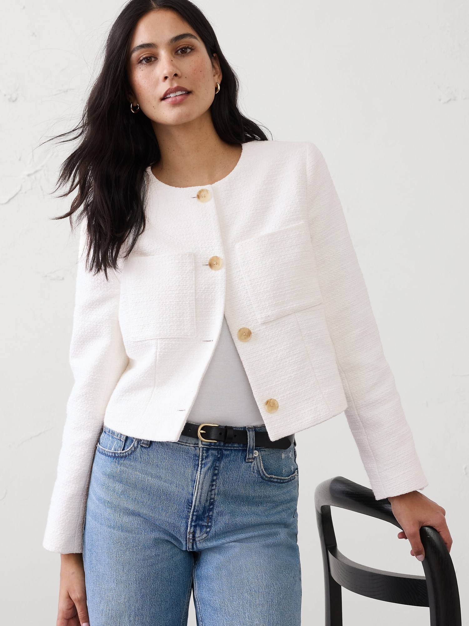 Collarless Suit Jacket