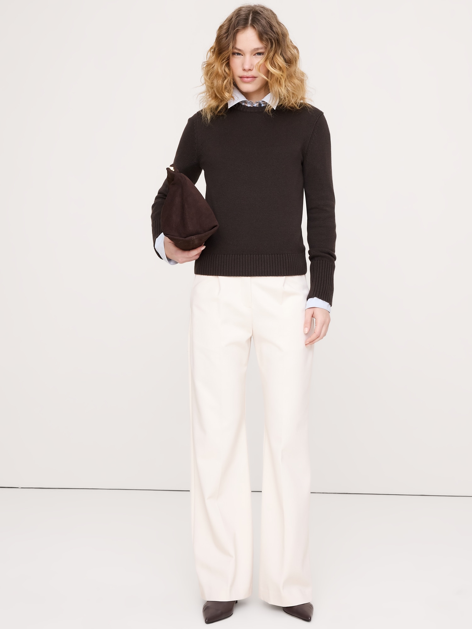 ハイライズ ワイドレッグ ドレーピー ポンチ プルオン パンツ-0