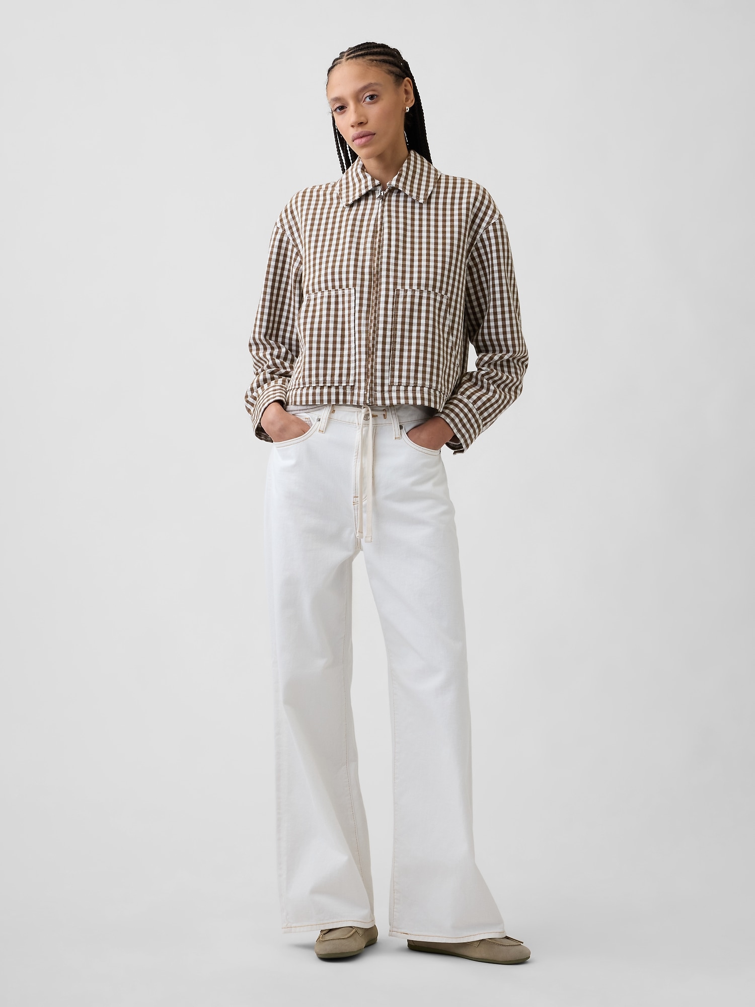 High Rise Drawstring Wide-Leg Jeans