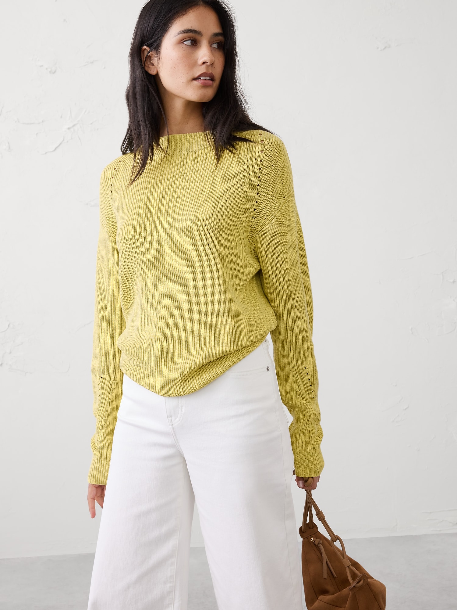 Pointelle Ribbed Pullover Sweater