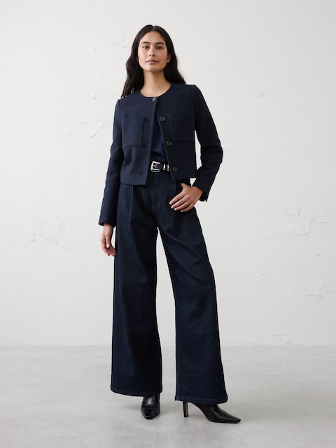 Collarless Suit Jacket