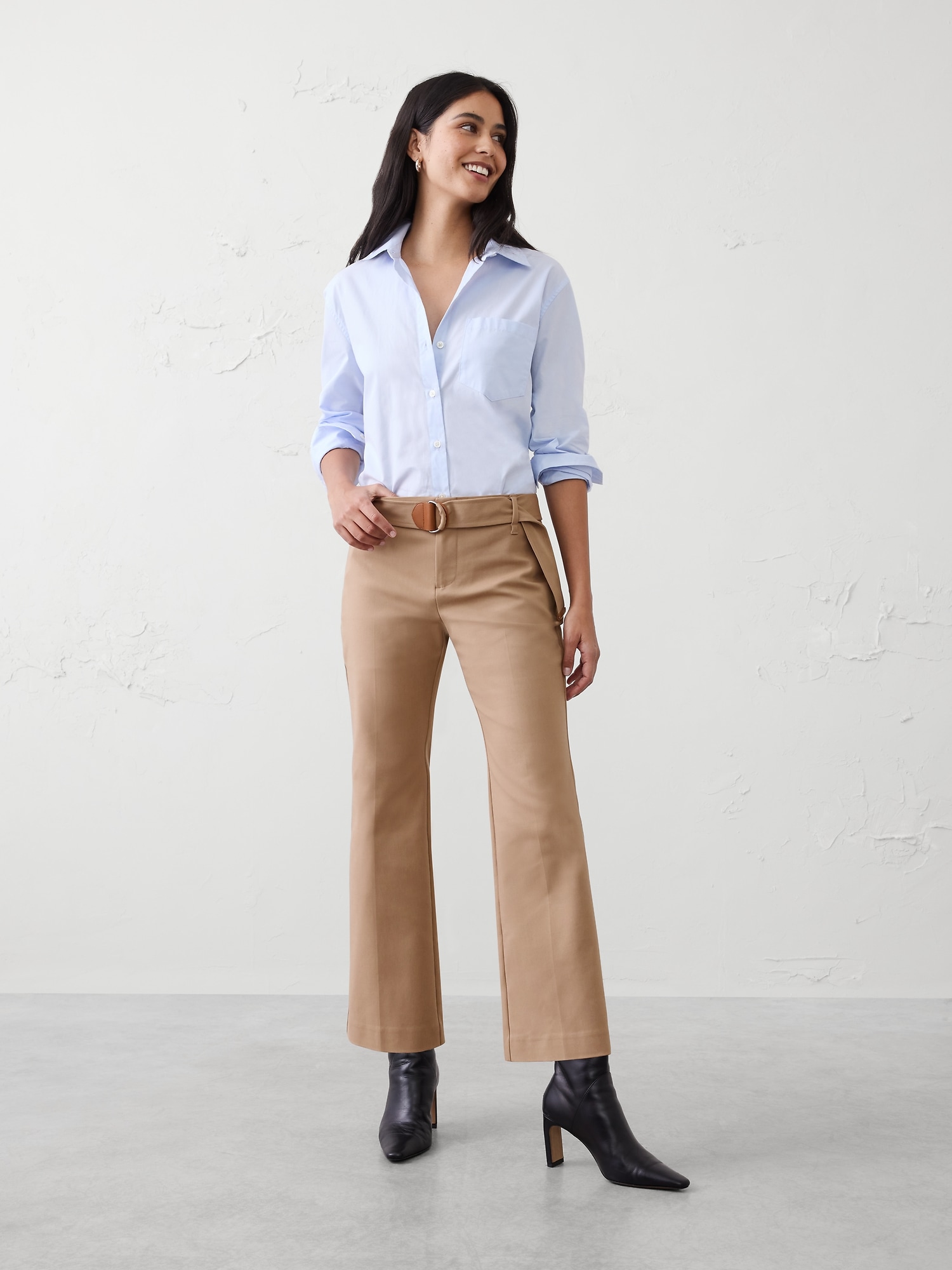 Kick-Flare Mid-Rise Sateen Ankle Pant