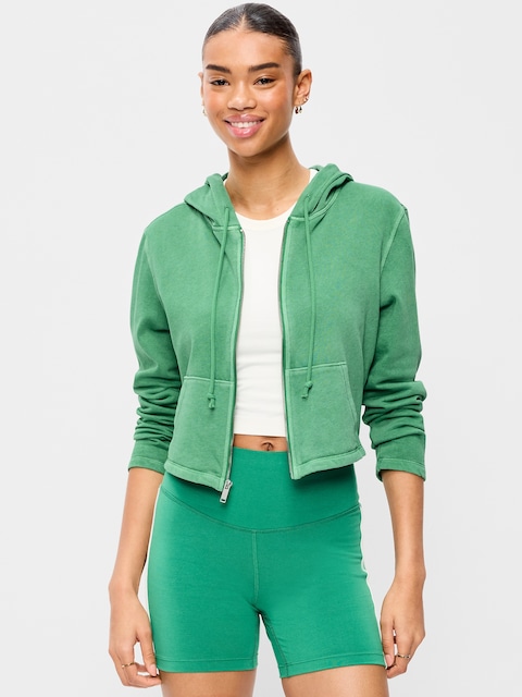 Shrunken Cropped Zip Hoodie Sweatshirt