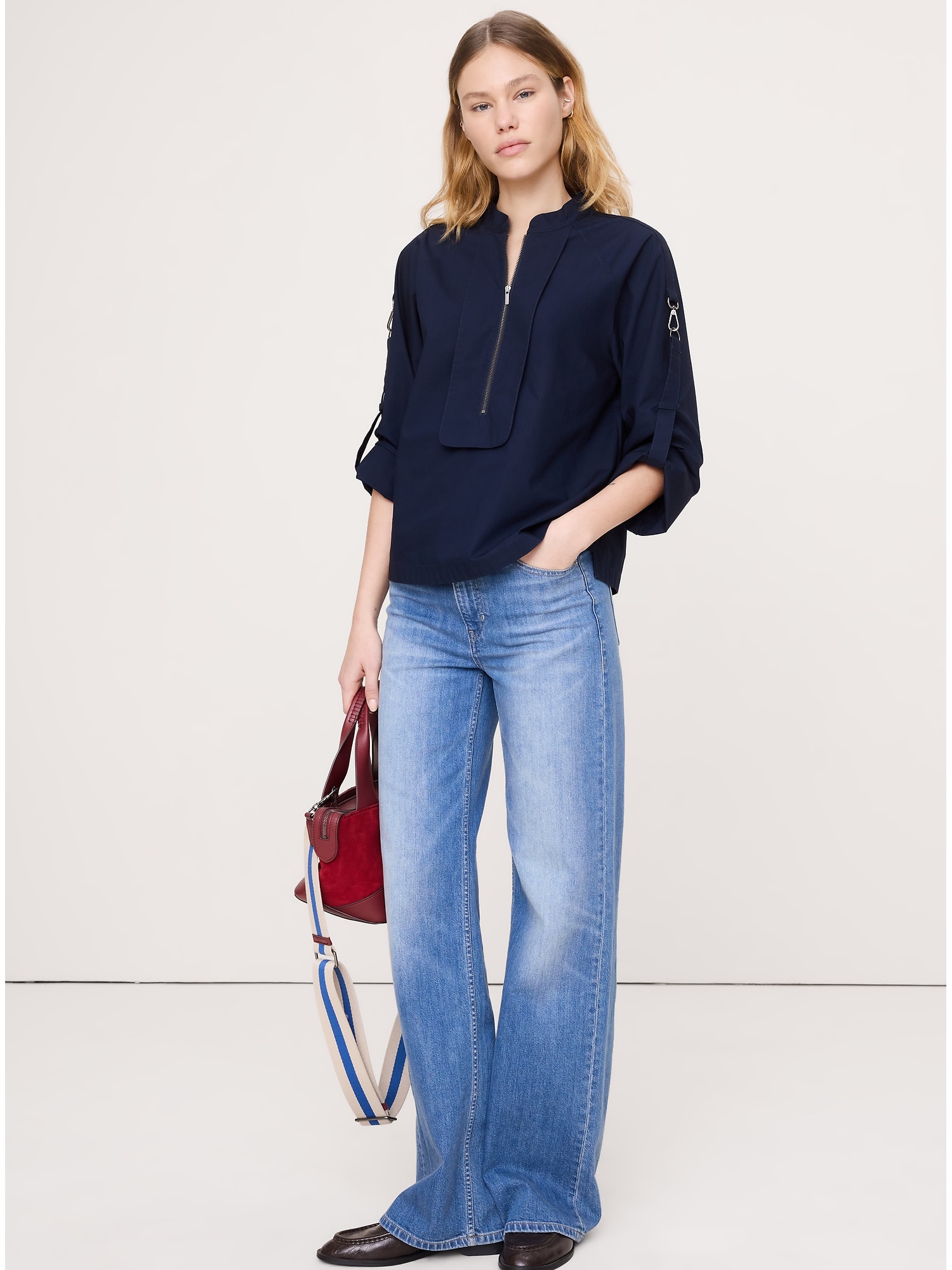 HAUT EN POPELINE DE COTON À GLISSIÈRE