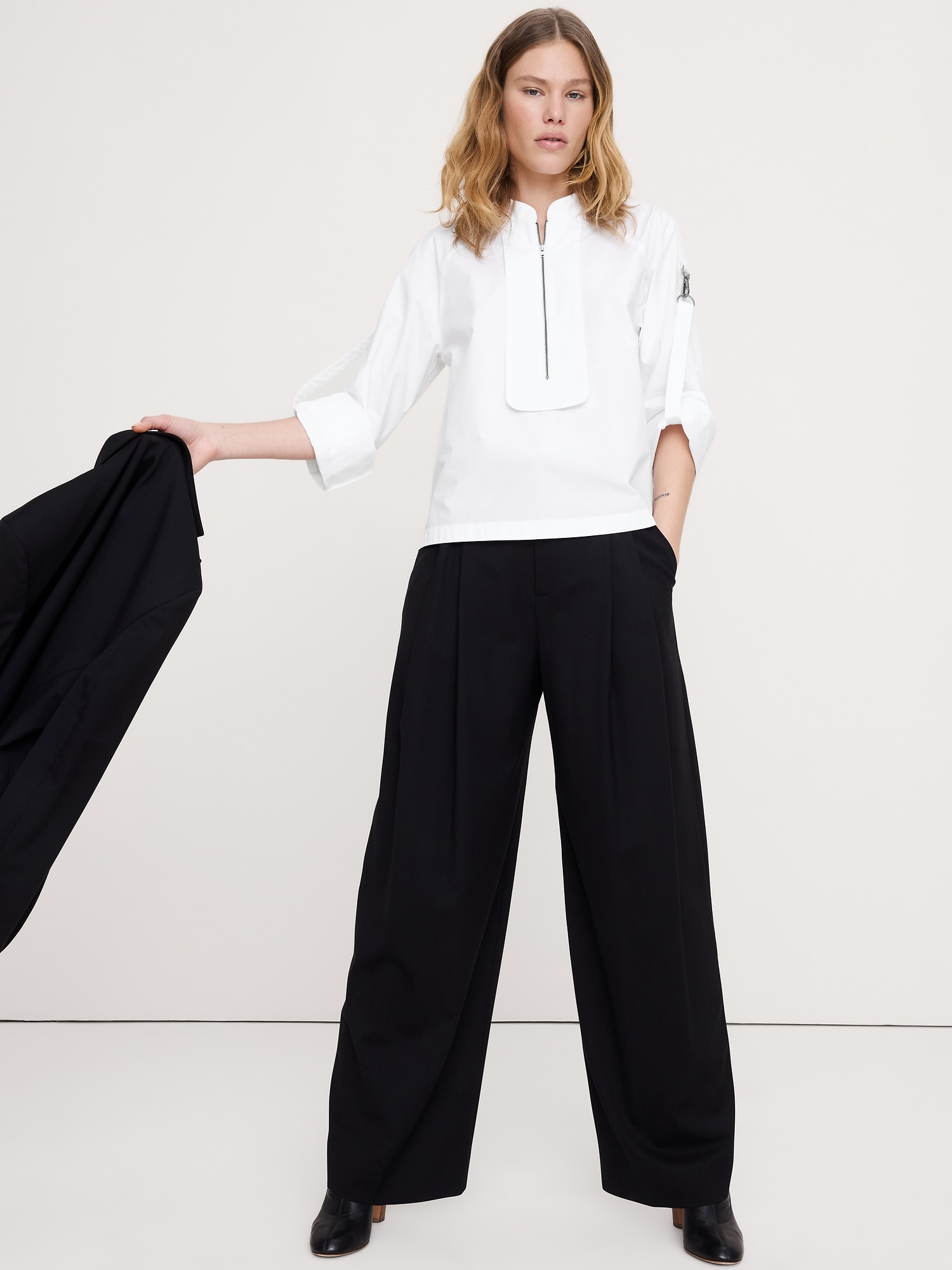 HAUT EN POPELINE DE COTON À GLISSIÈRE