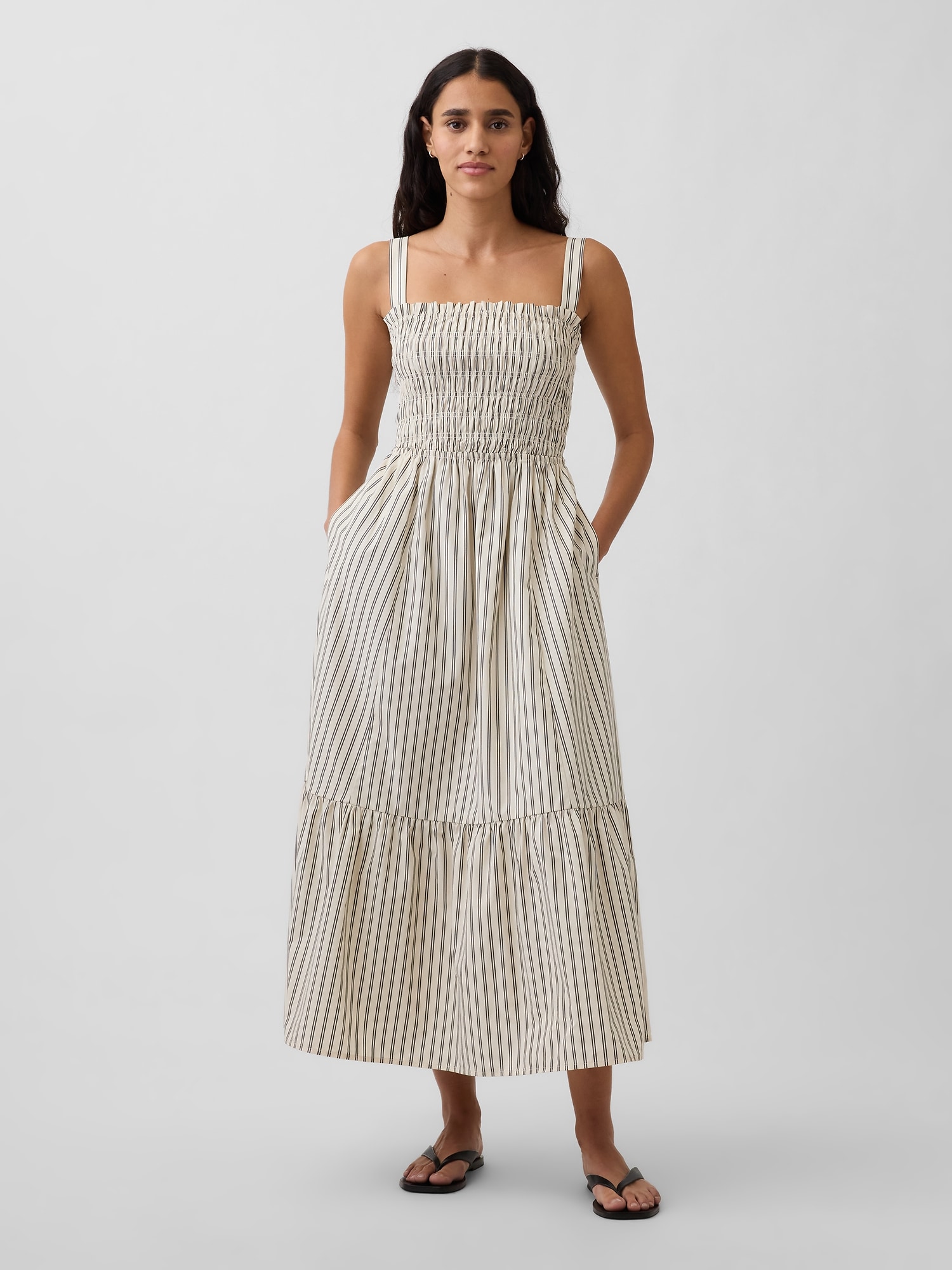 Poplin Smocked Bodice Maxi Dress