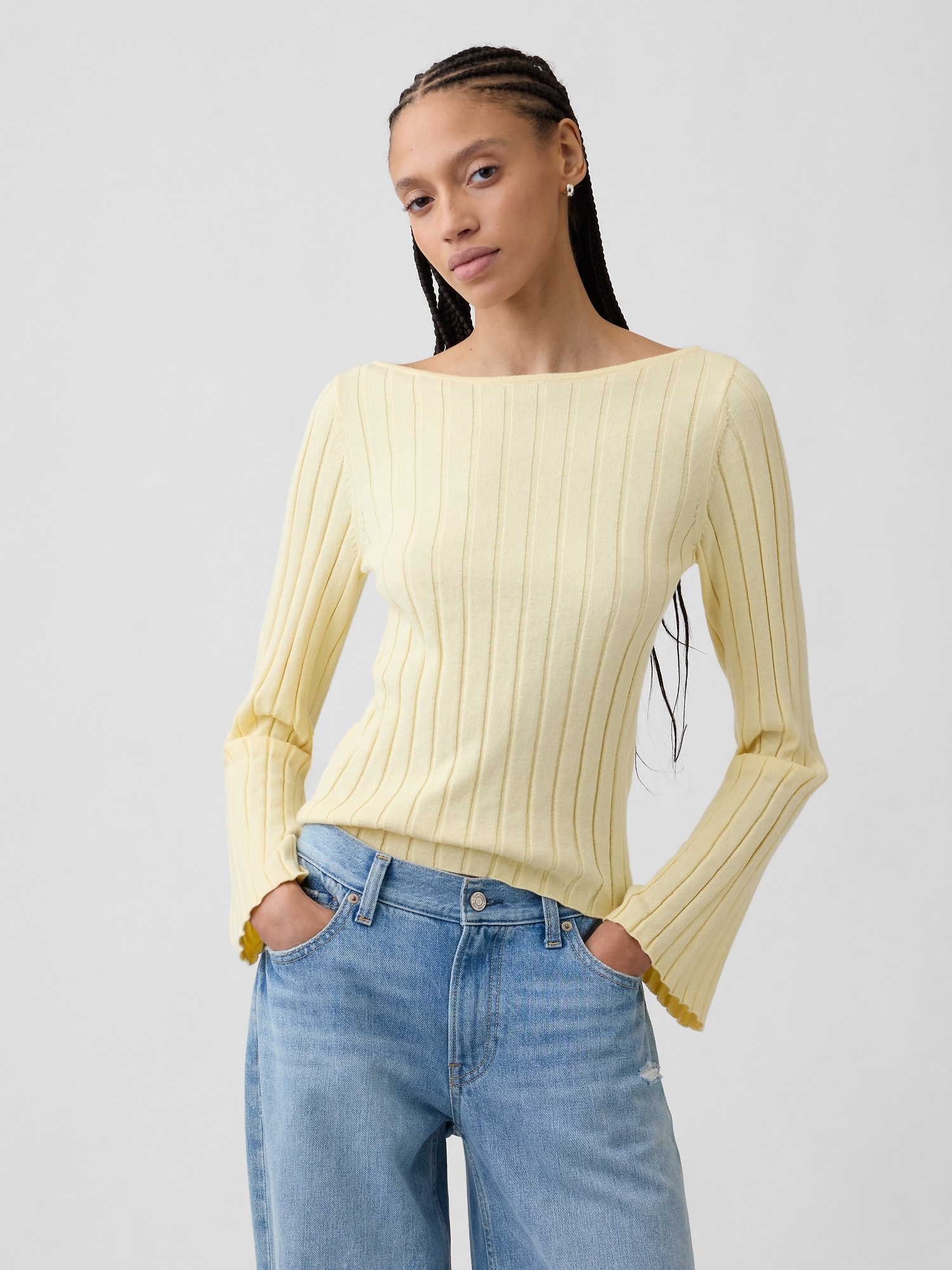 Wide-Rib Boatneck Sweater