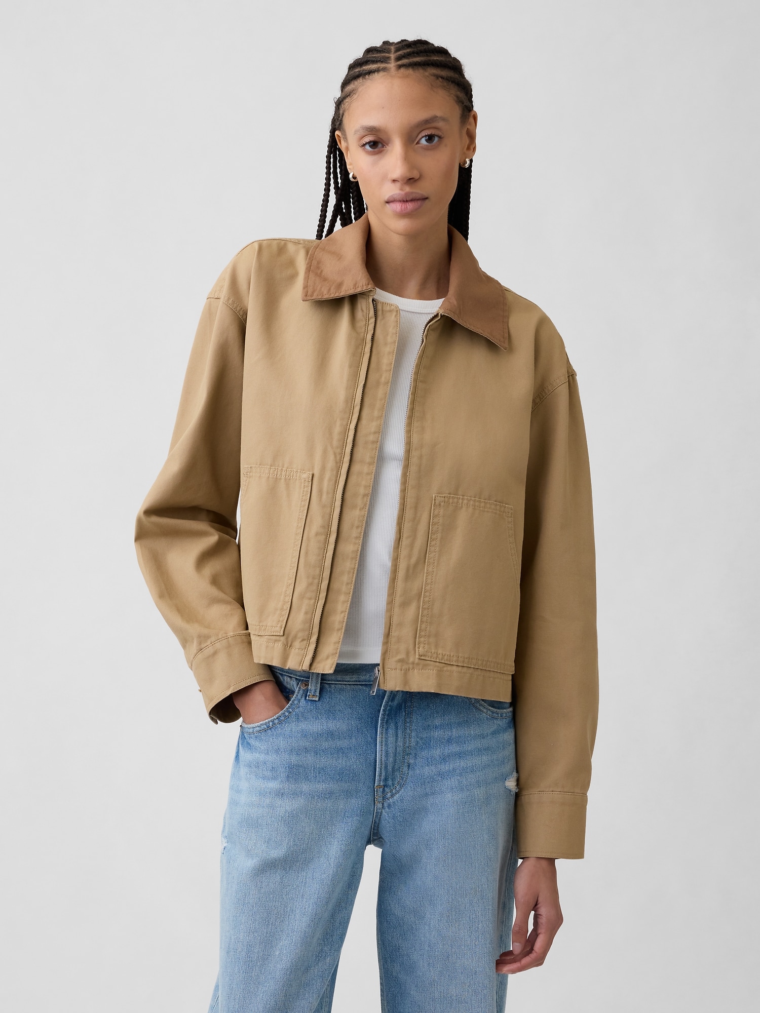 Relaxed Cropped Canvas Barn Jacket