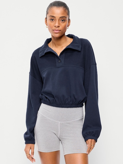 Button-Up Funnel-Neck Sweatshirt