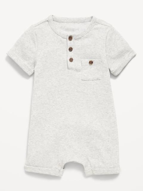 Short-Sleeve Ribbed Henley One-Piece Romper for Baby