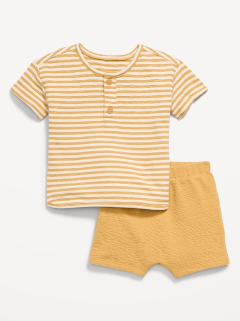 ENSEMBLE HAUT HENLEY ET SHORT EN TRICOT JACQUARD POUR BÉBÉ