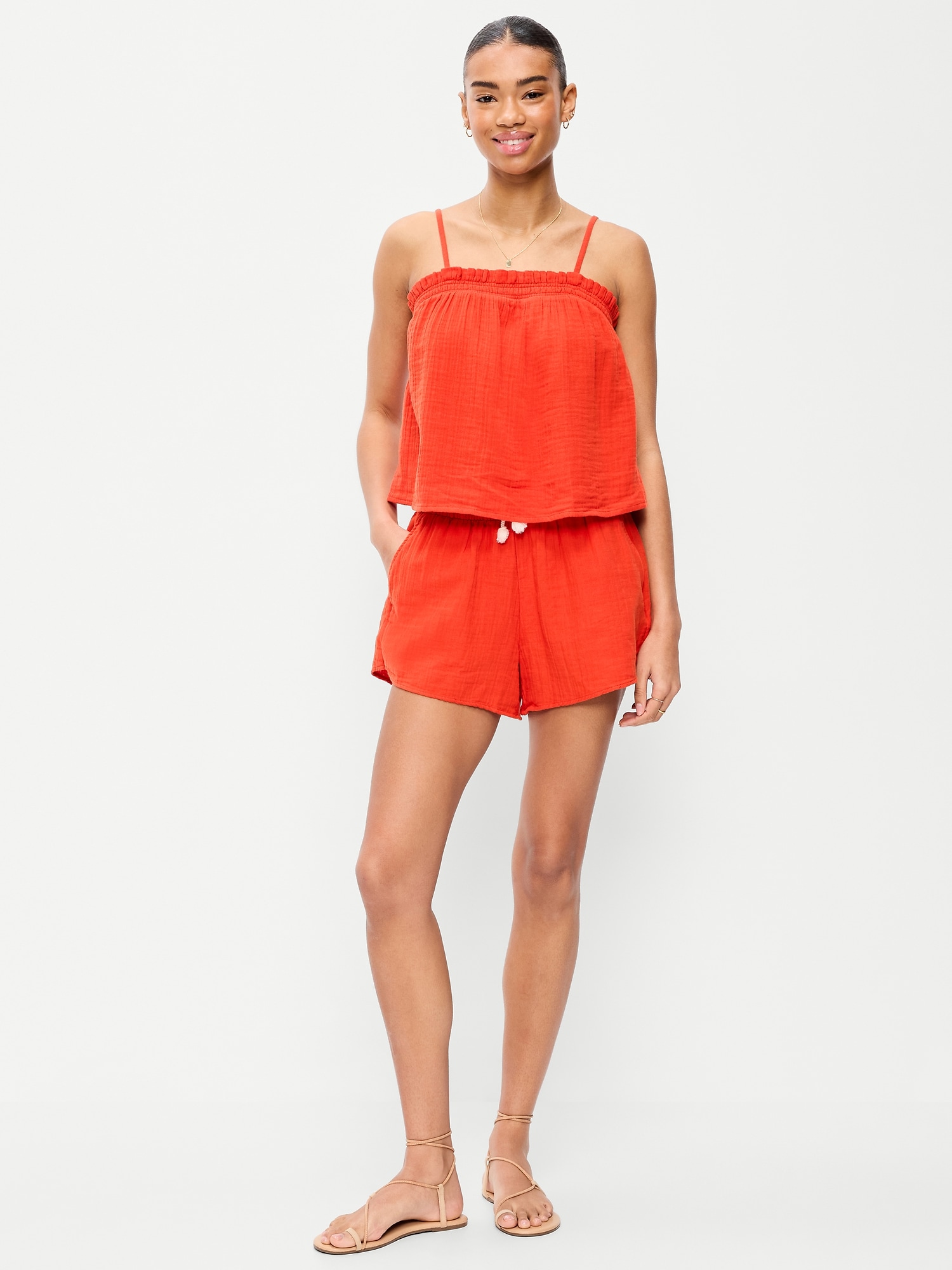 High-Waisted Crinkle Gauze Shorts