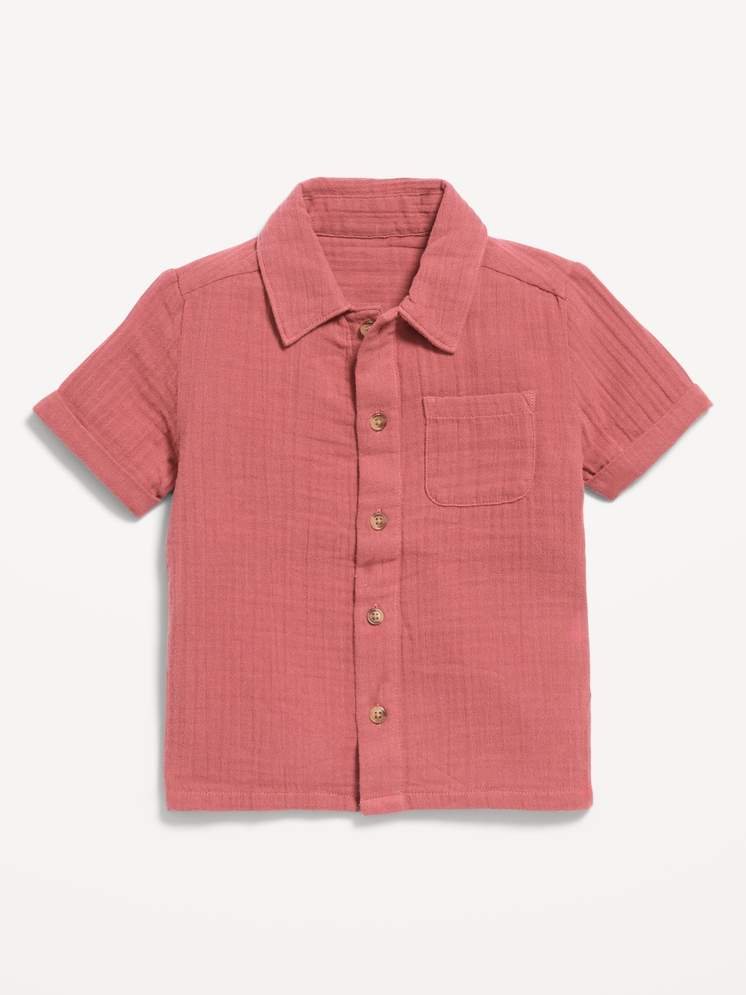 Short-Sleeve Double-Weave Cotton Shirt for Toddler Boys