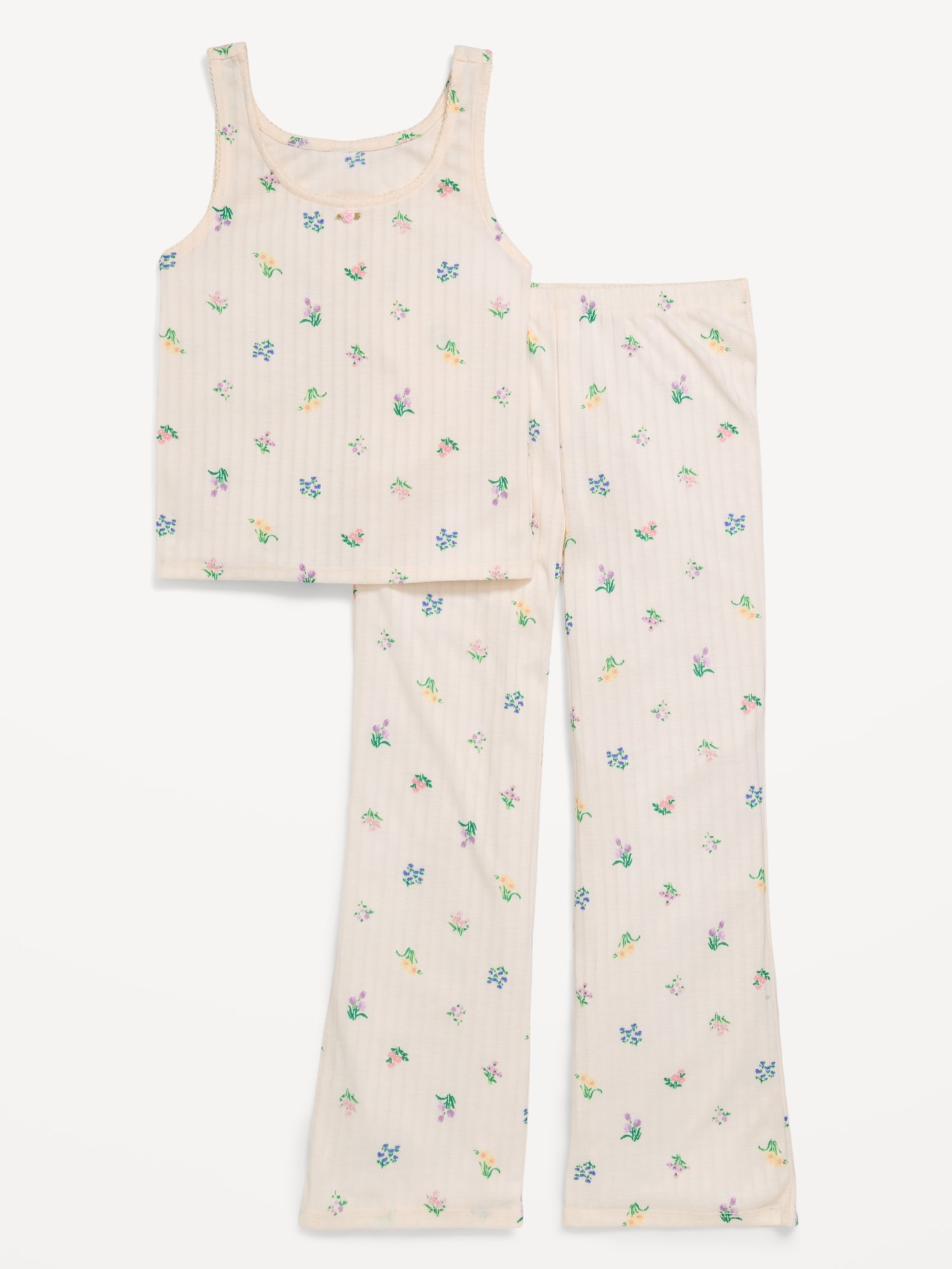 Printed Ribbed Pajama Tank Top and Flare Pants Set for Girls