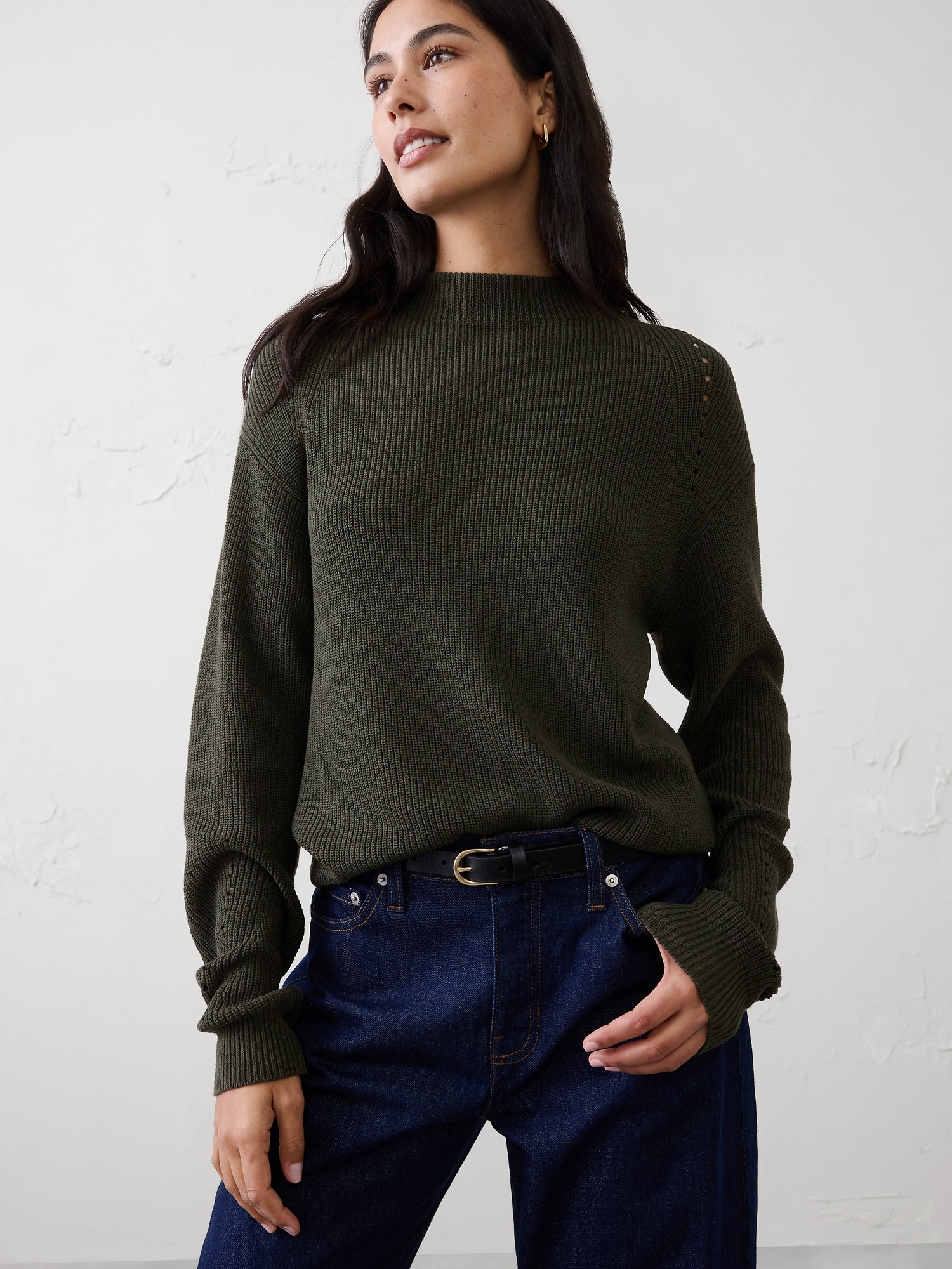 Pointelle Ribbed Pullover Sweater