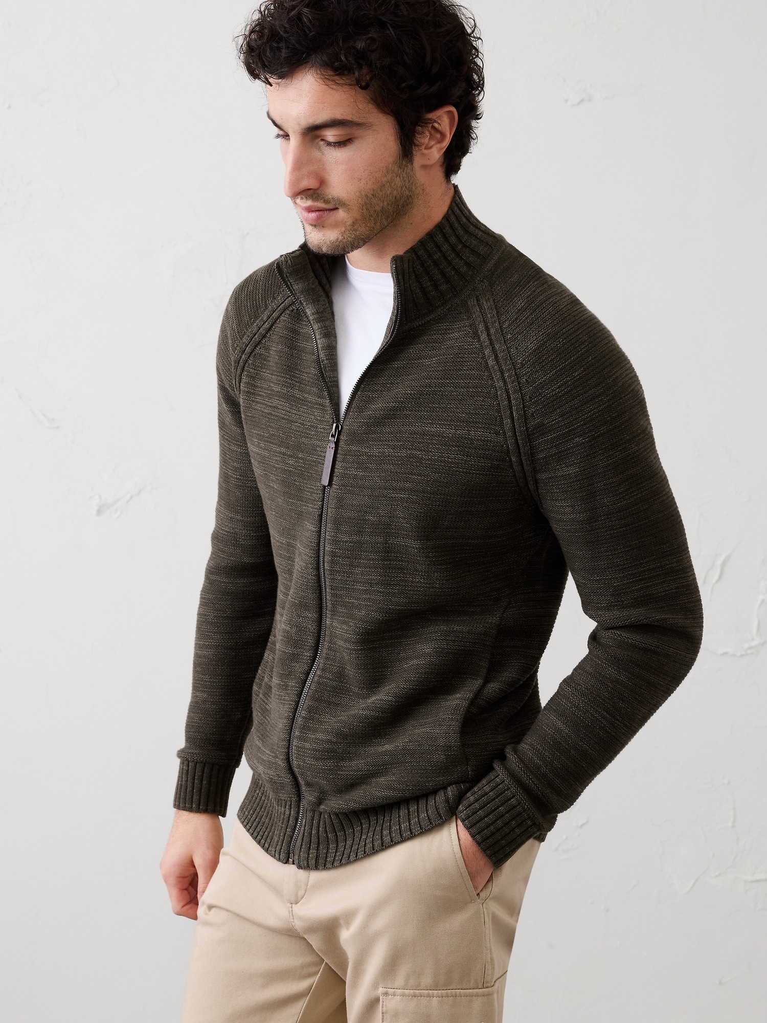 Mock-Neck Zippered Sweater