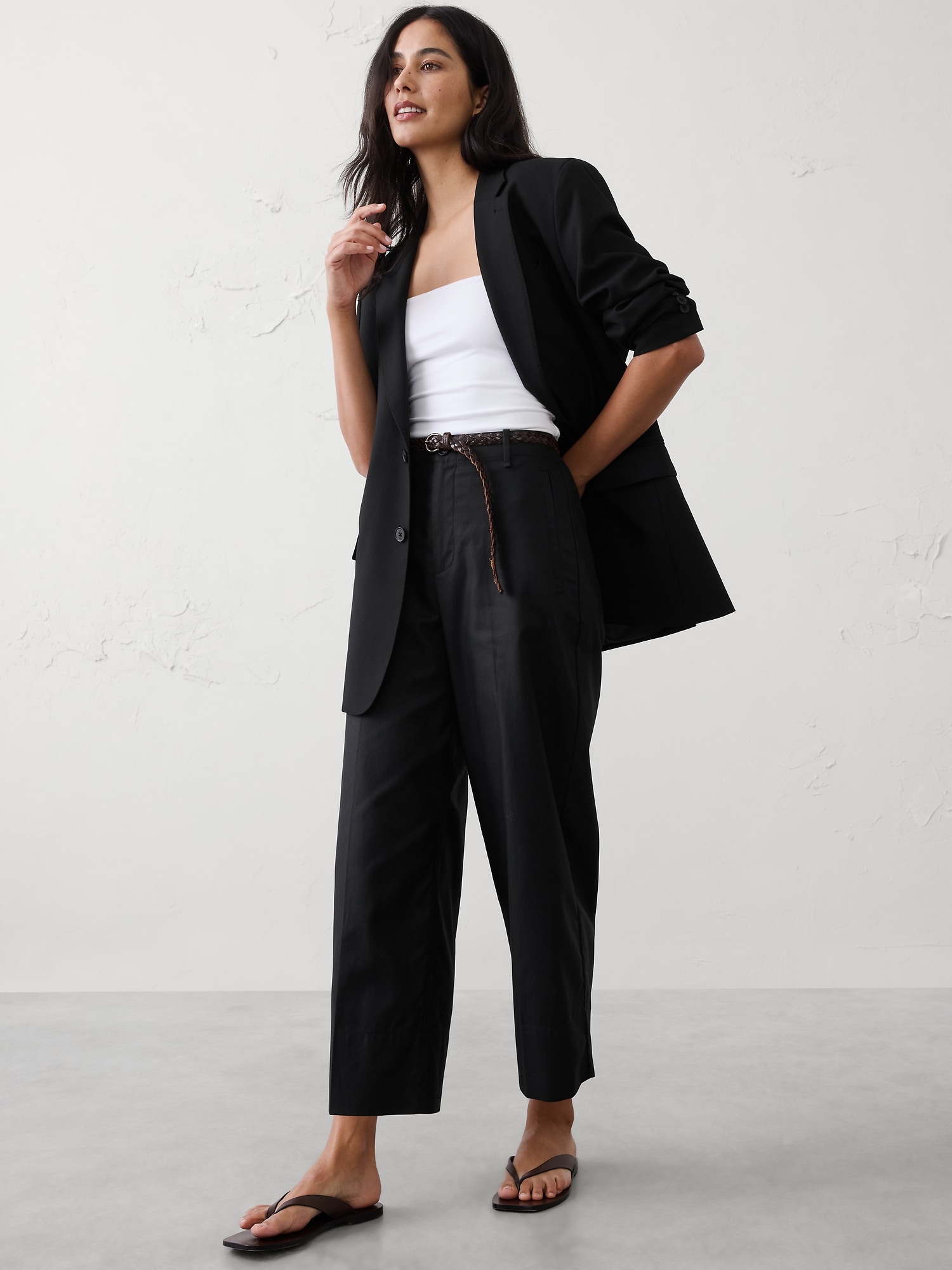 Wide-Leg High-Rise Twill Crop Pant