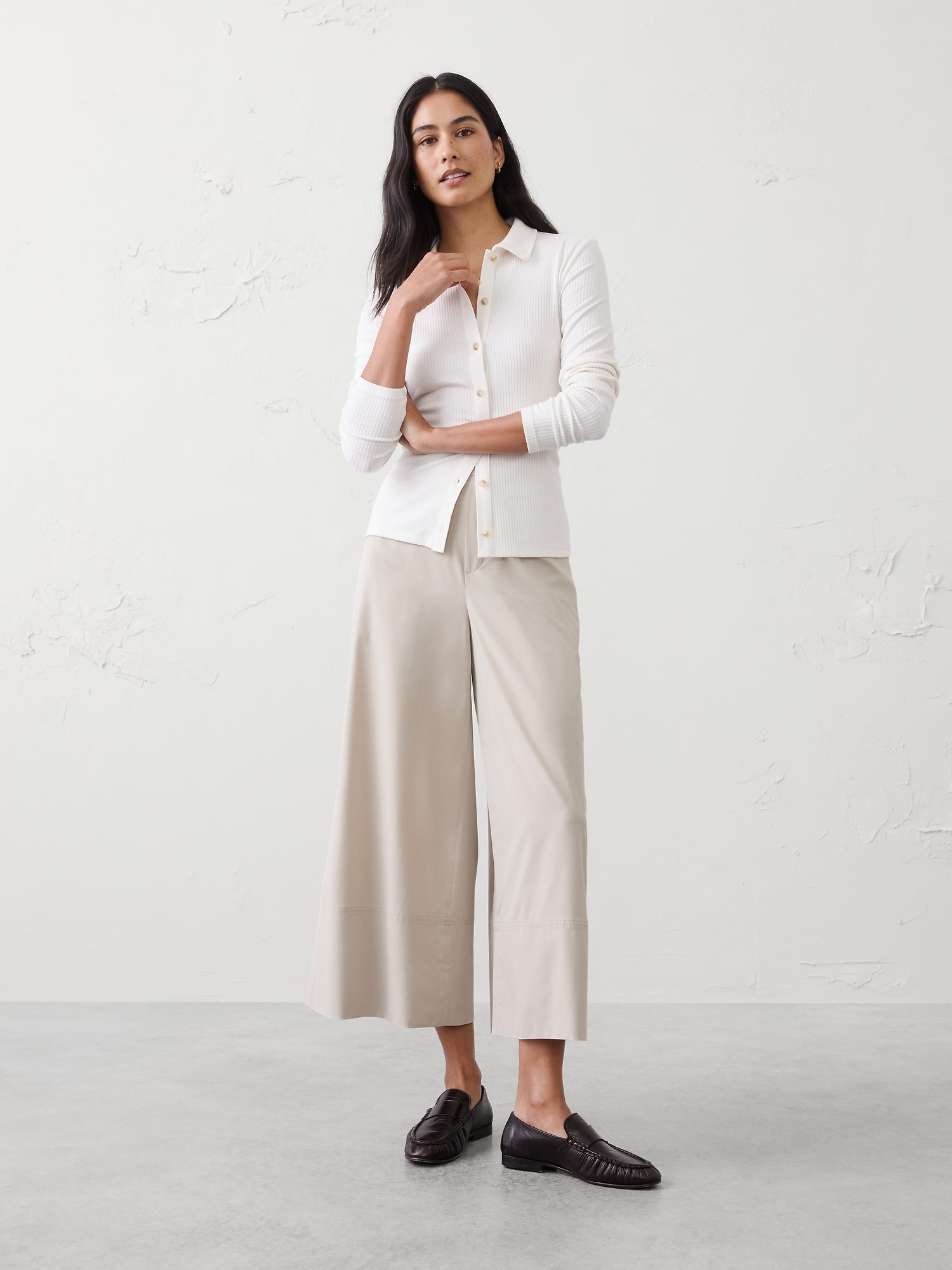 Wide-Leg High-Rise Airstretch Pull-On Cropped Pant